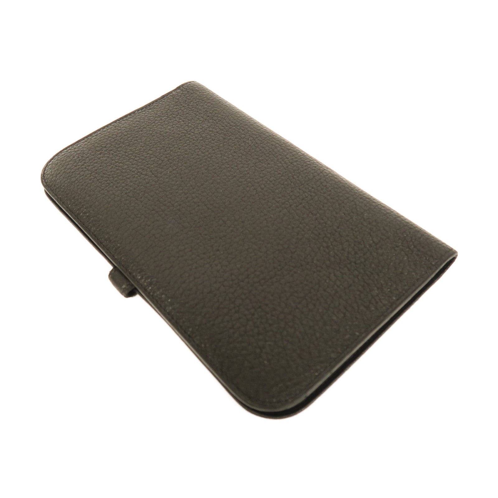 HERMES Clemence皮革Dogon Duo Wallet銀扣長錢包黑色