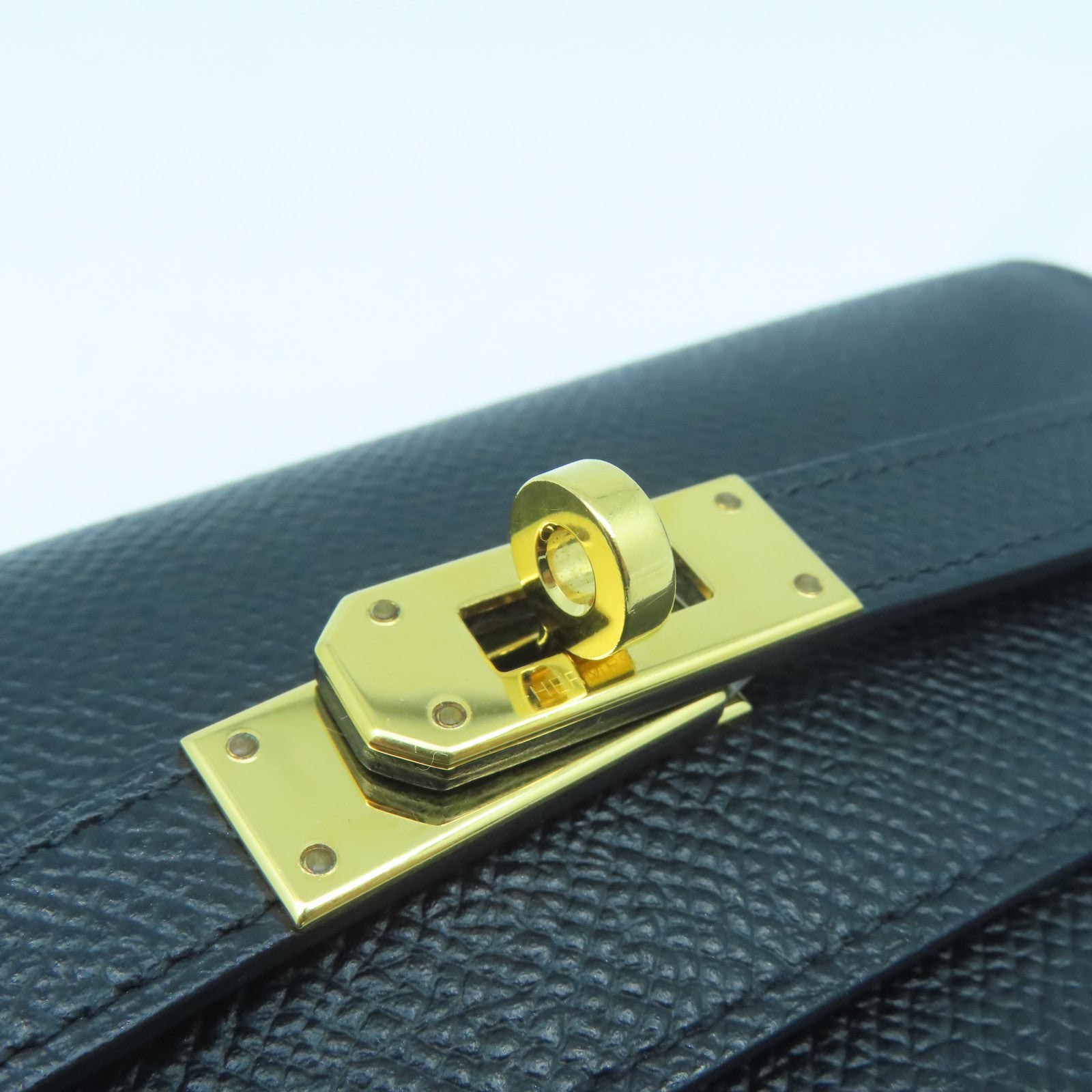 HERMES Epsom Leather Kelly Wallet Gold Buckle Wallet Black