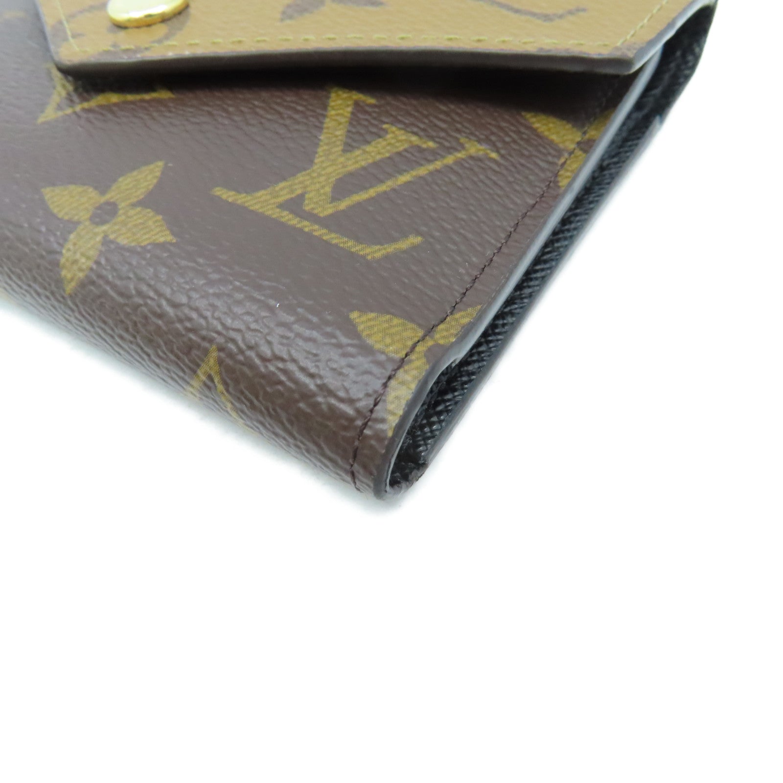 LOUIS VUITTON Monogram Reverse Victorine Mini Wallet 金扣短錢包啡色