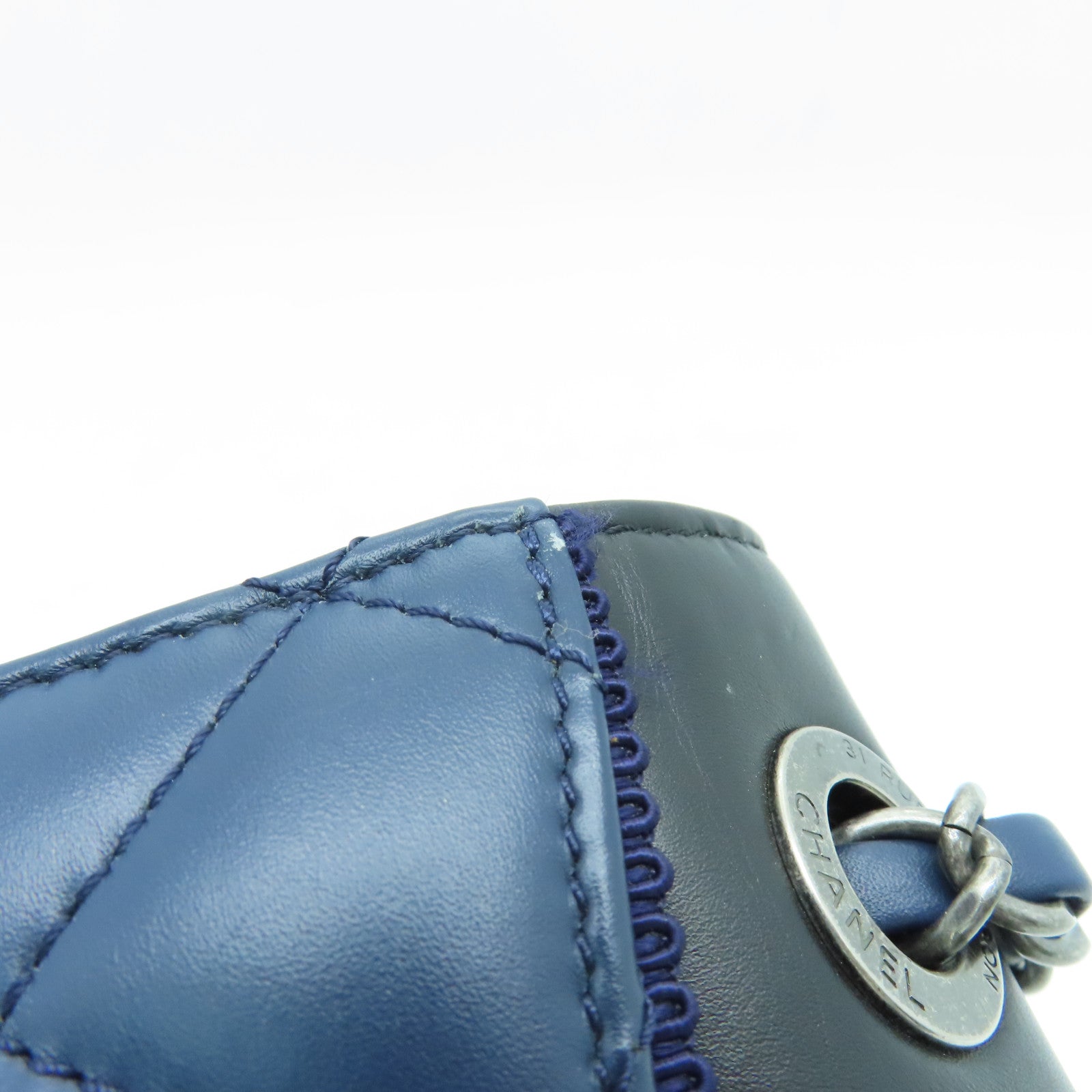 CHANEL rhombus sheepskin leather Shoulder Bag silver buckle chain shoulder bag blue