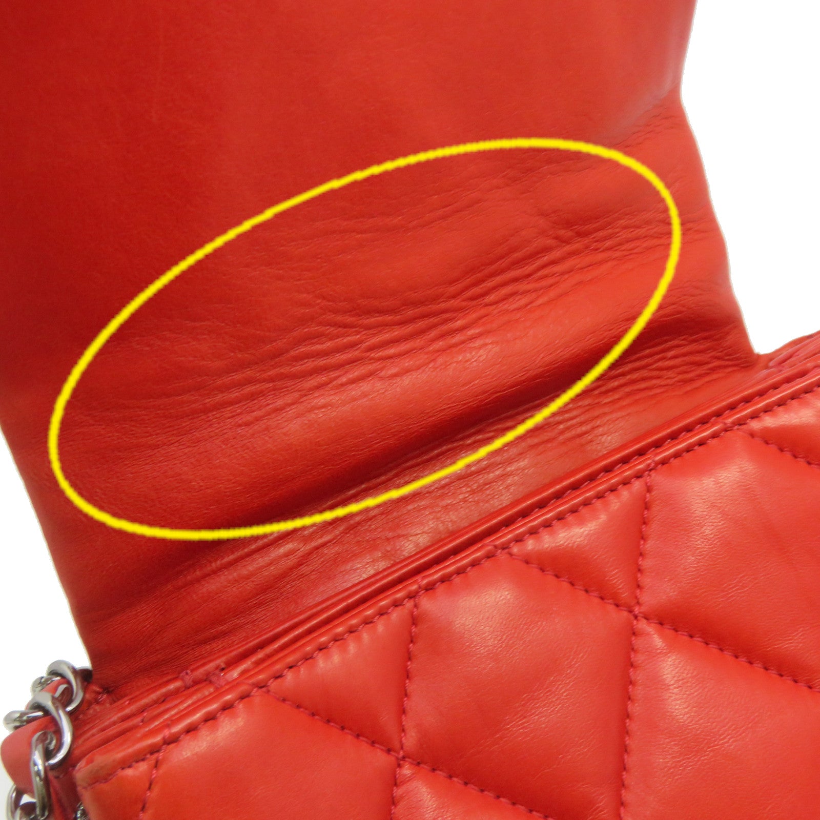 CHANEL 菱格羊皮皮革Mini Square Chain Shoulder Bag银扣链带肩背袋橙红色