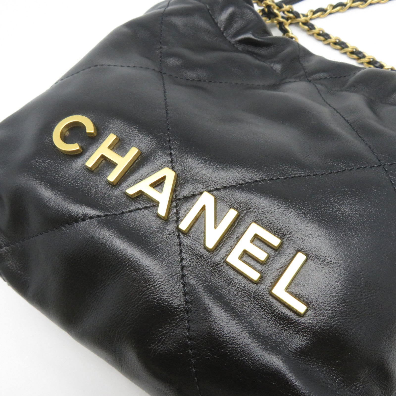 CHANEL 菱格牛皮皮革2 Way Chain Shoulder金扣鏈帶手挽肩背兩用袋黑色