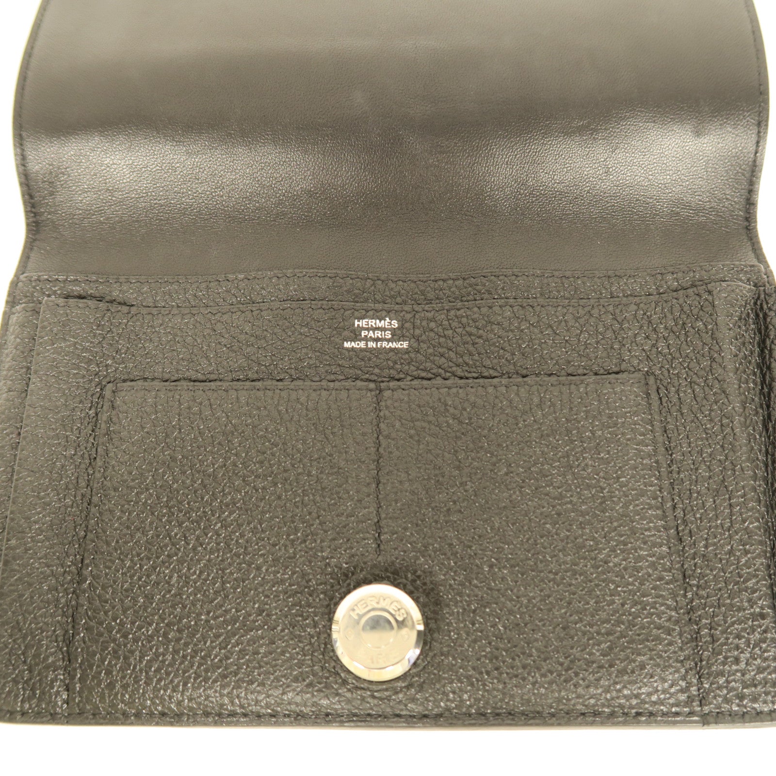 HERMES Clemence皮革Dogon Duo Wallet銀扣長錢包黑色