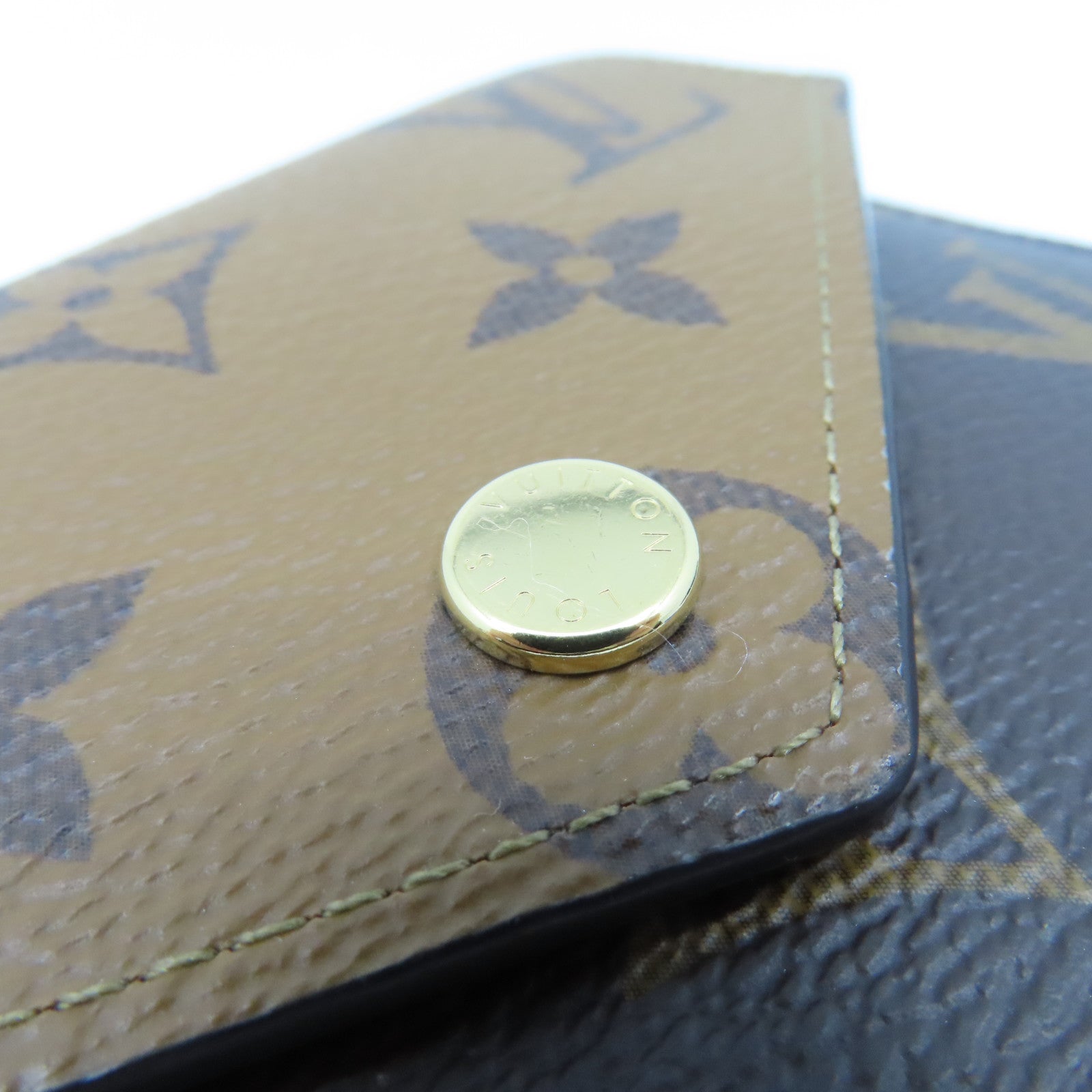 LOUIS VUITTON Monogram Reverse Victorine Mini Wallet 金扣短錢包啡色