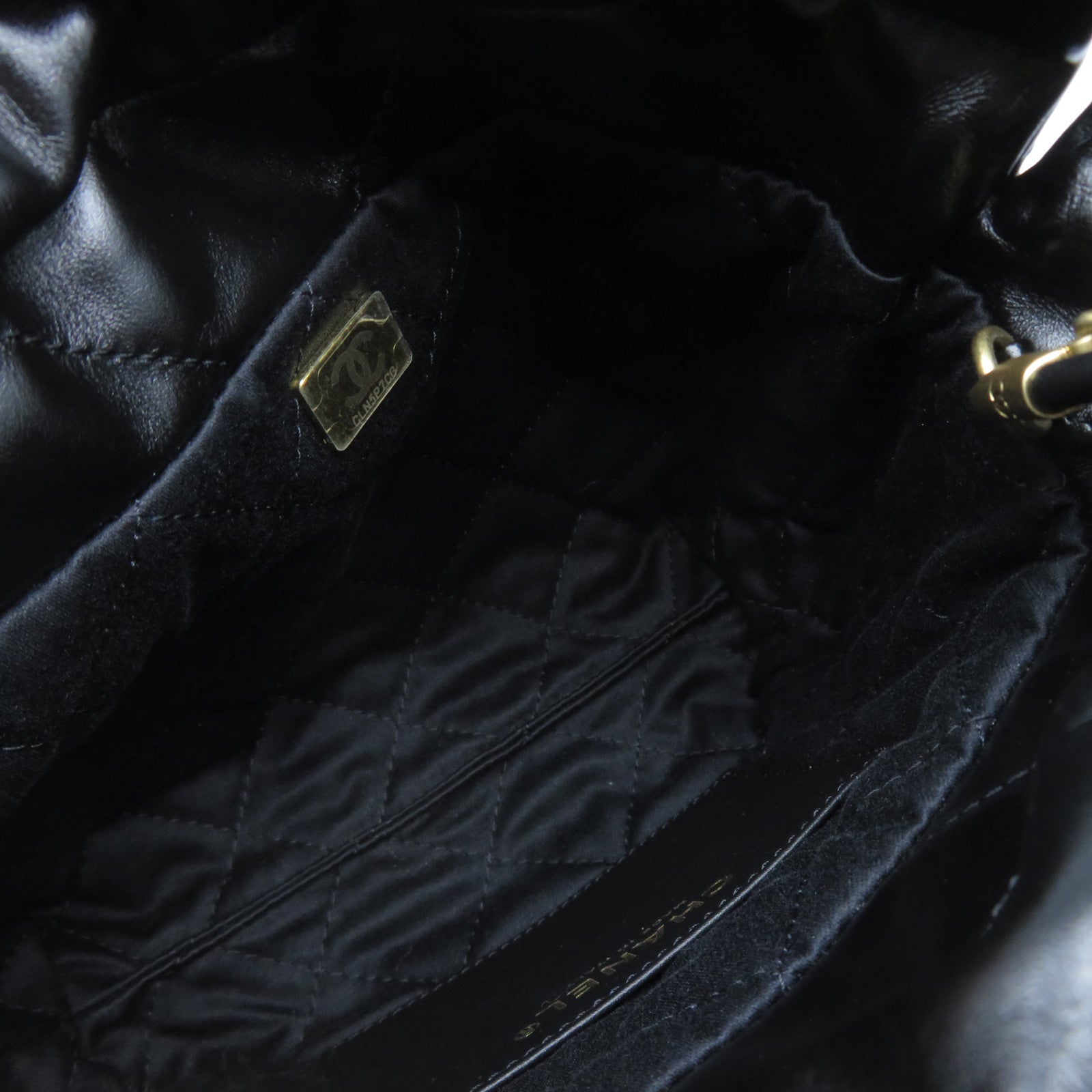 CHANEL 菱格牛皮皮革2 Way Chain Shoulder金扣鏈帶手挽肩背兩用袋黑色