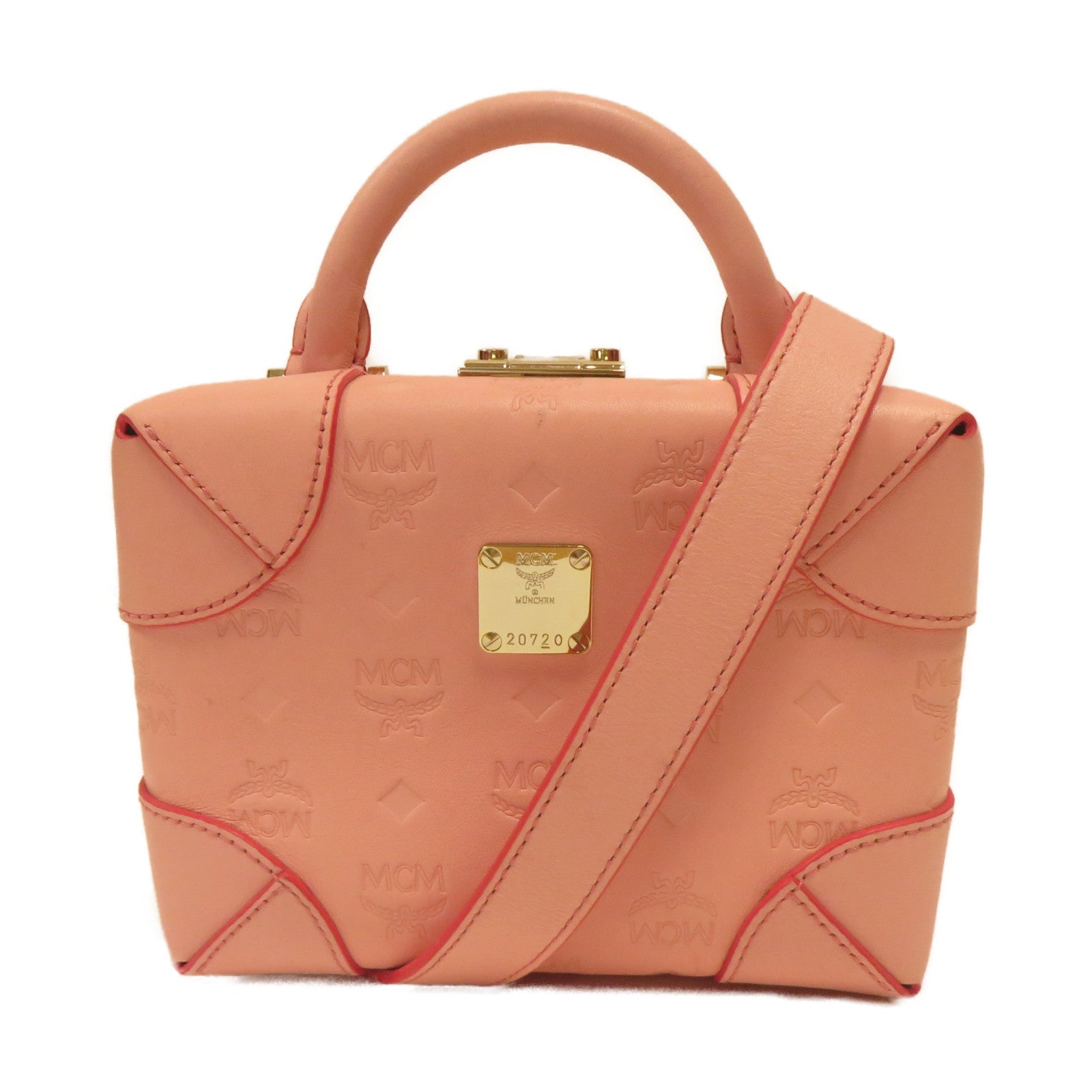 MCM 皮革Shoulder Bag金扣手挽肩背兩用袋粉紅色