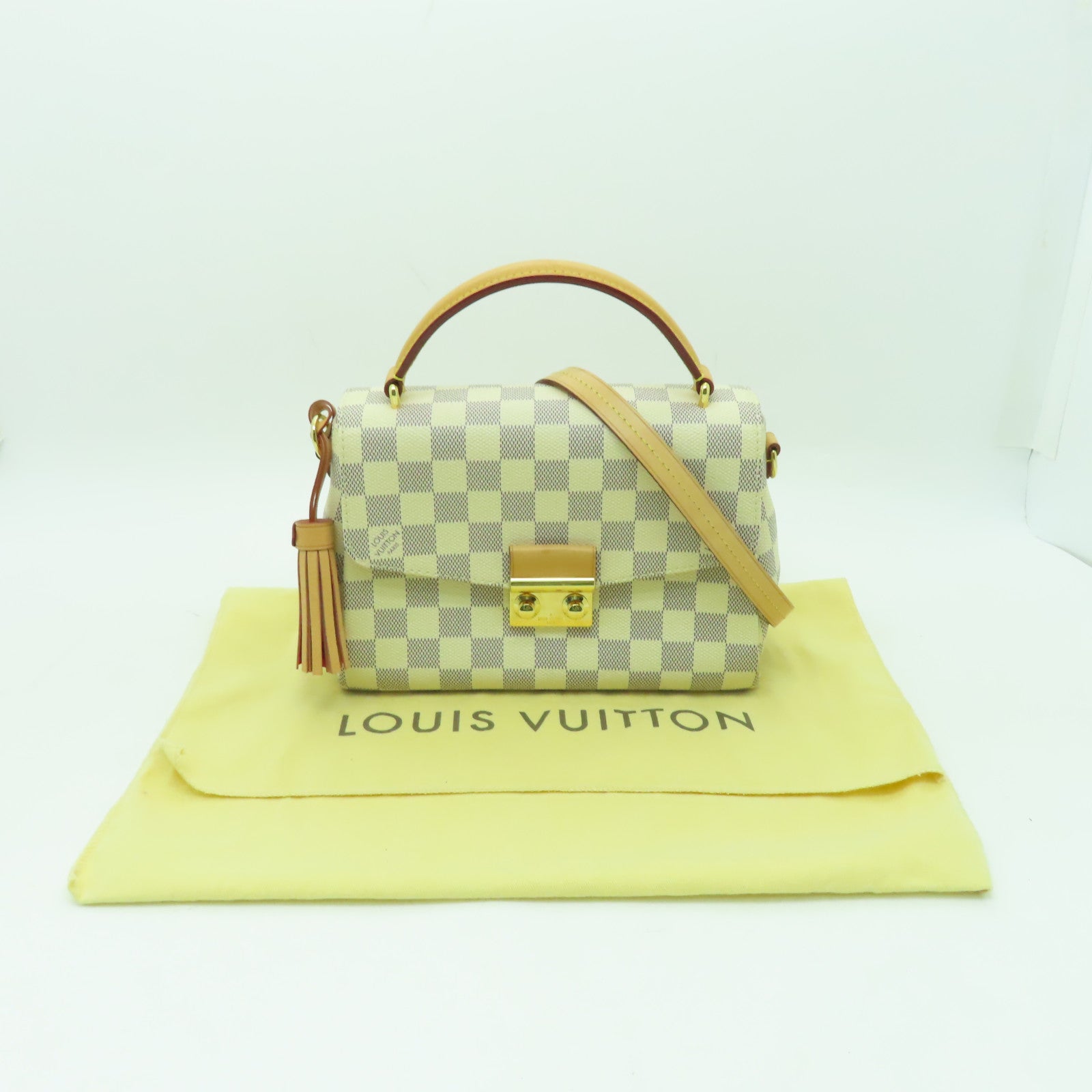 LOUIS VUITTON Damier Azur Croisette 金扣手挽肩背兩用袋白色