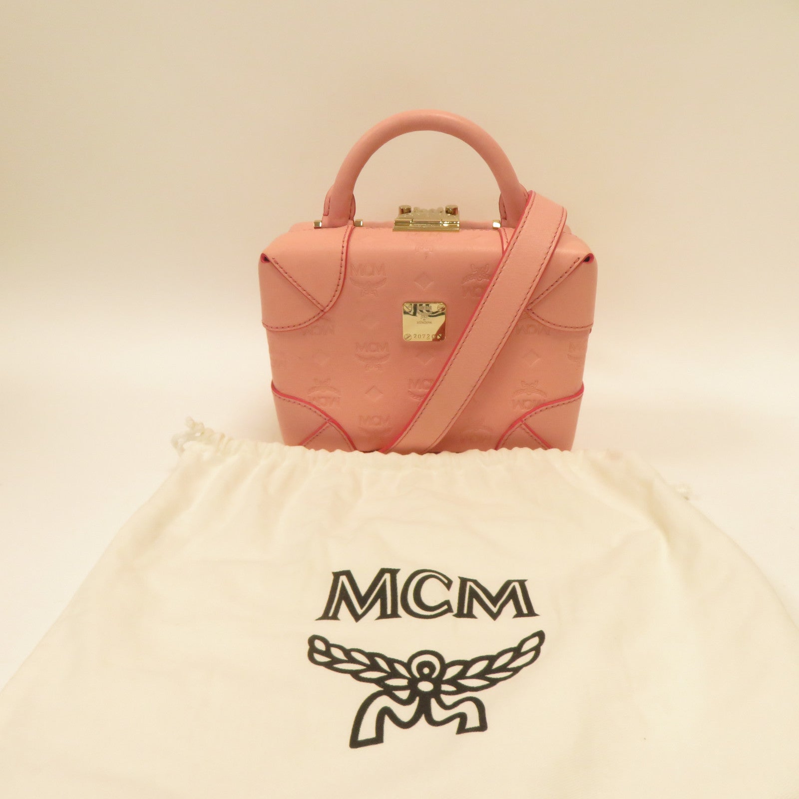 MCM 皮革Shoulder Bag金扣手挽肩背兩用袋粉紅色