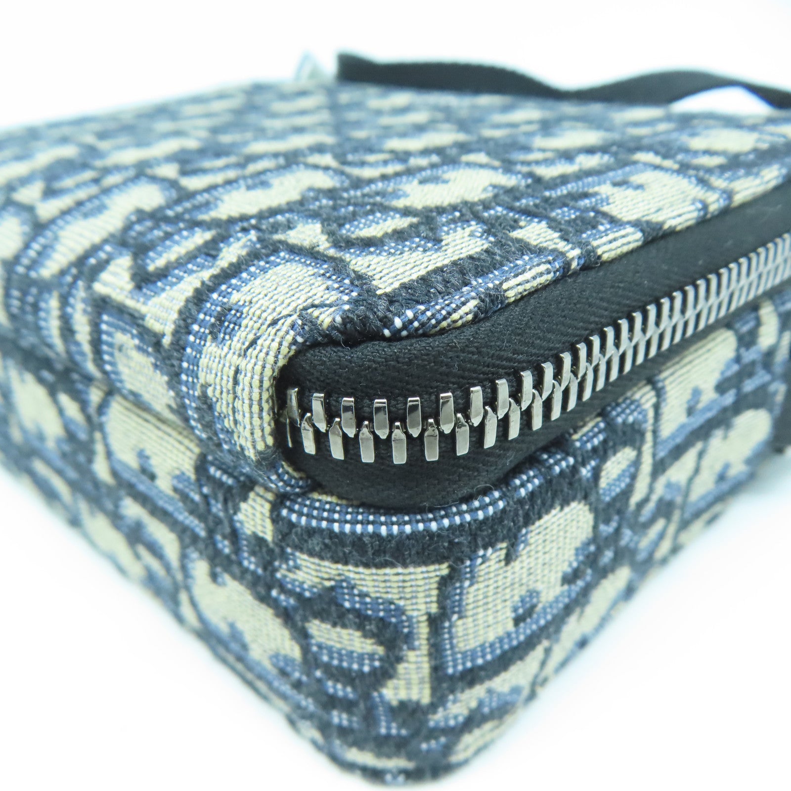 Dior 帆布Pouch With Strap銀扣肩背袋黑色/藍色