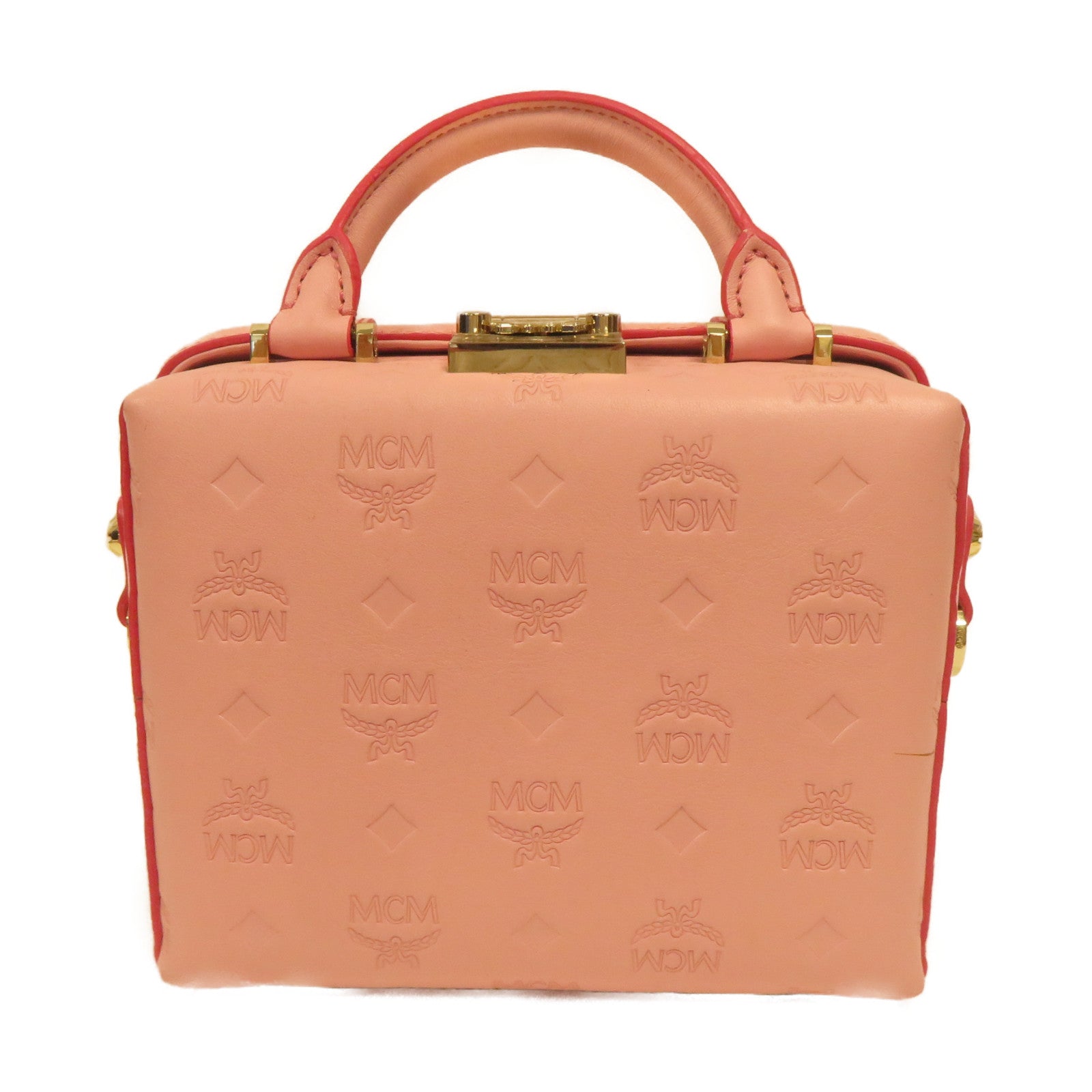 MCM 皮革Shoulder Bag金扣手挽肩背兩用袋粉紅色