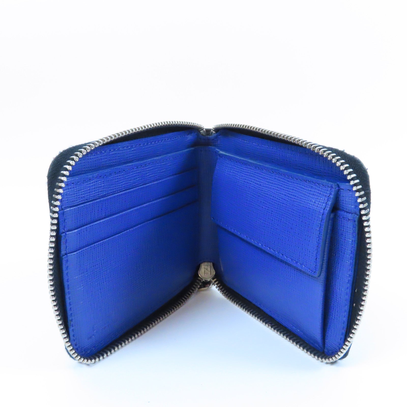 FENDI 牛皮皮革/水貂毛Karlito Fold Wallet銀扣錢包黑色