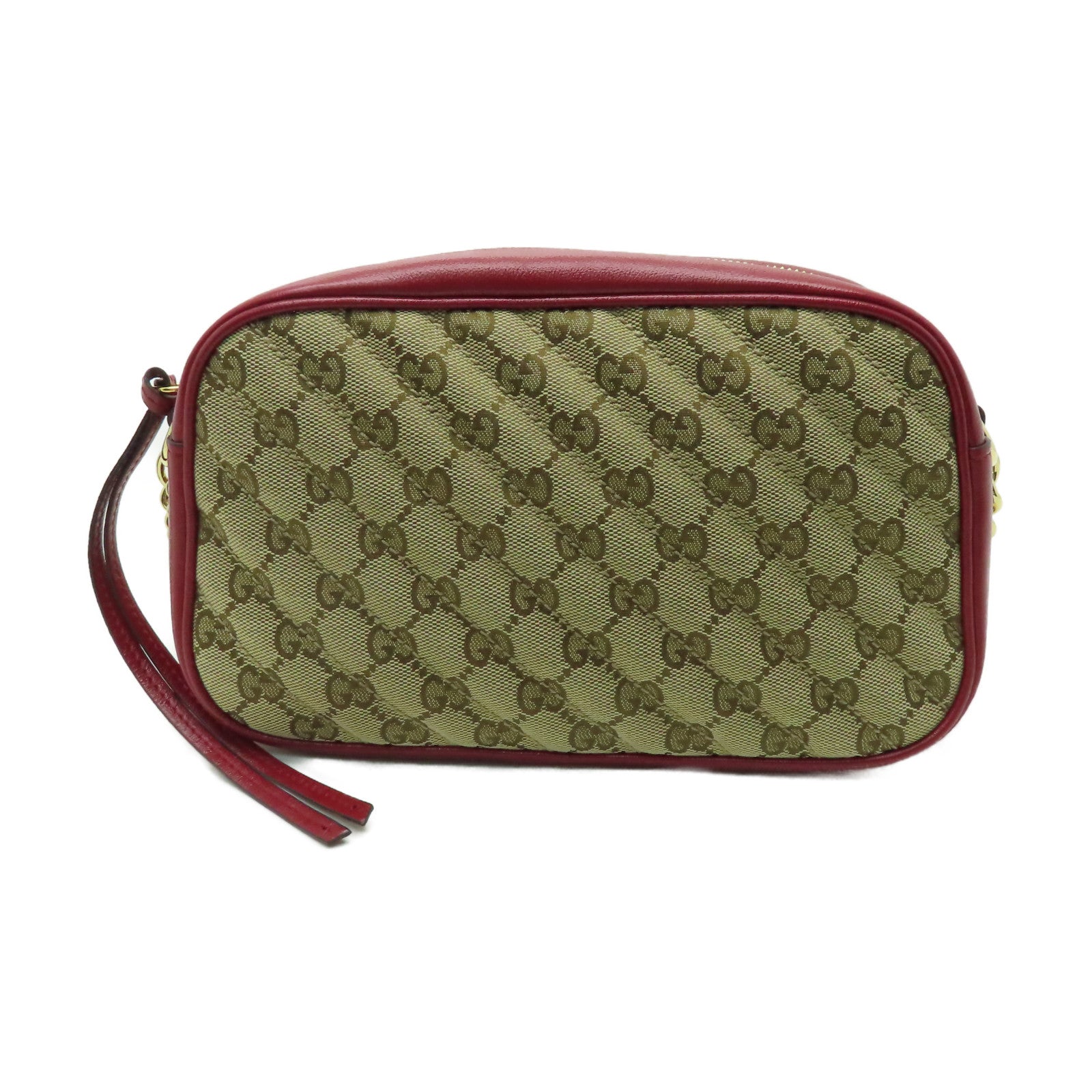 GUCCI 帆布GG Marmont Shoulder Bag金扣肩背袋啡色/紅色