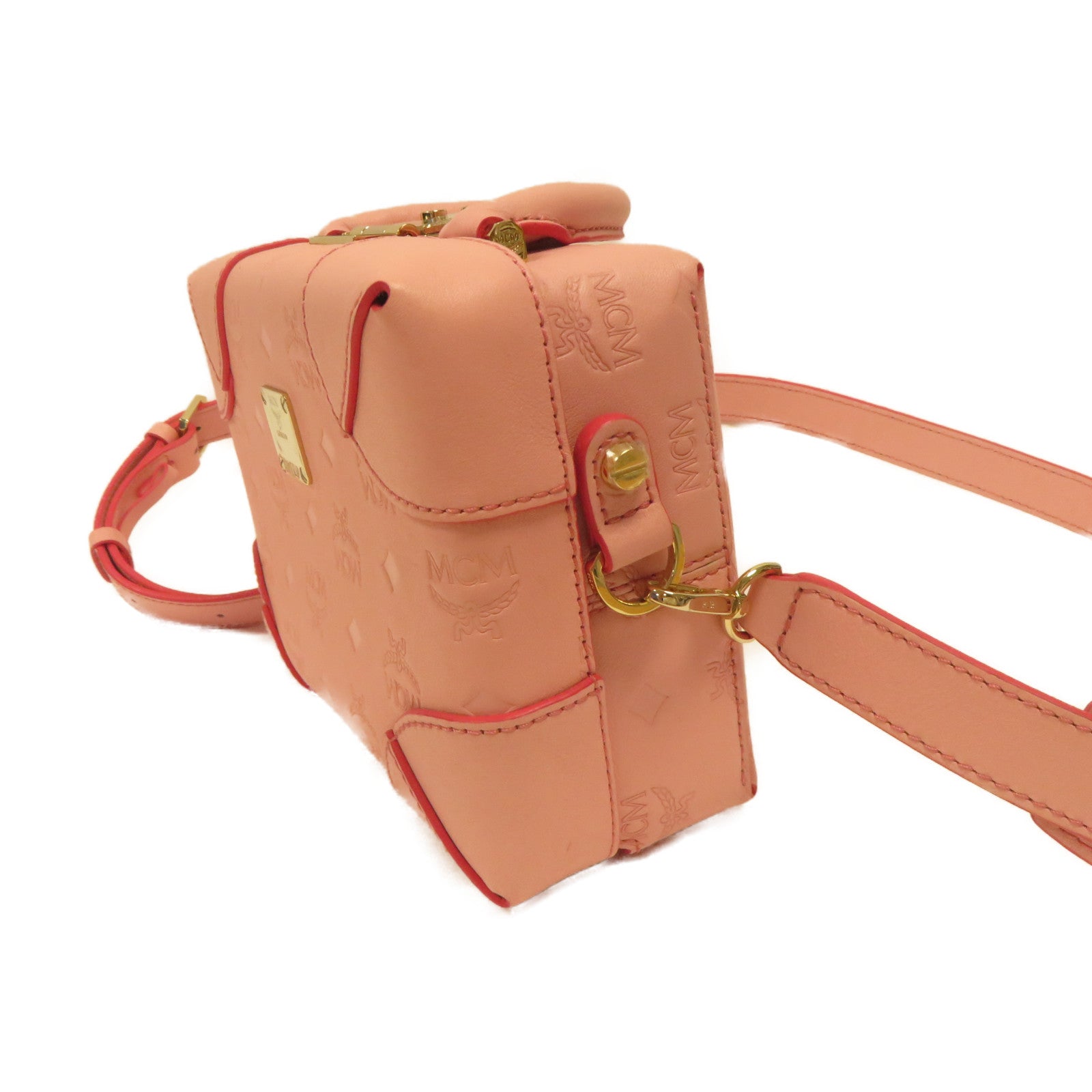 MCM 皮革Shoulder Bag金扣手挽肩背兩用袋粉紅色