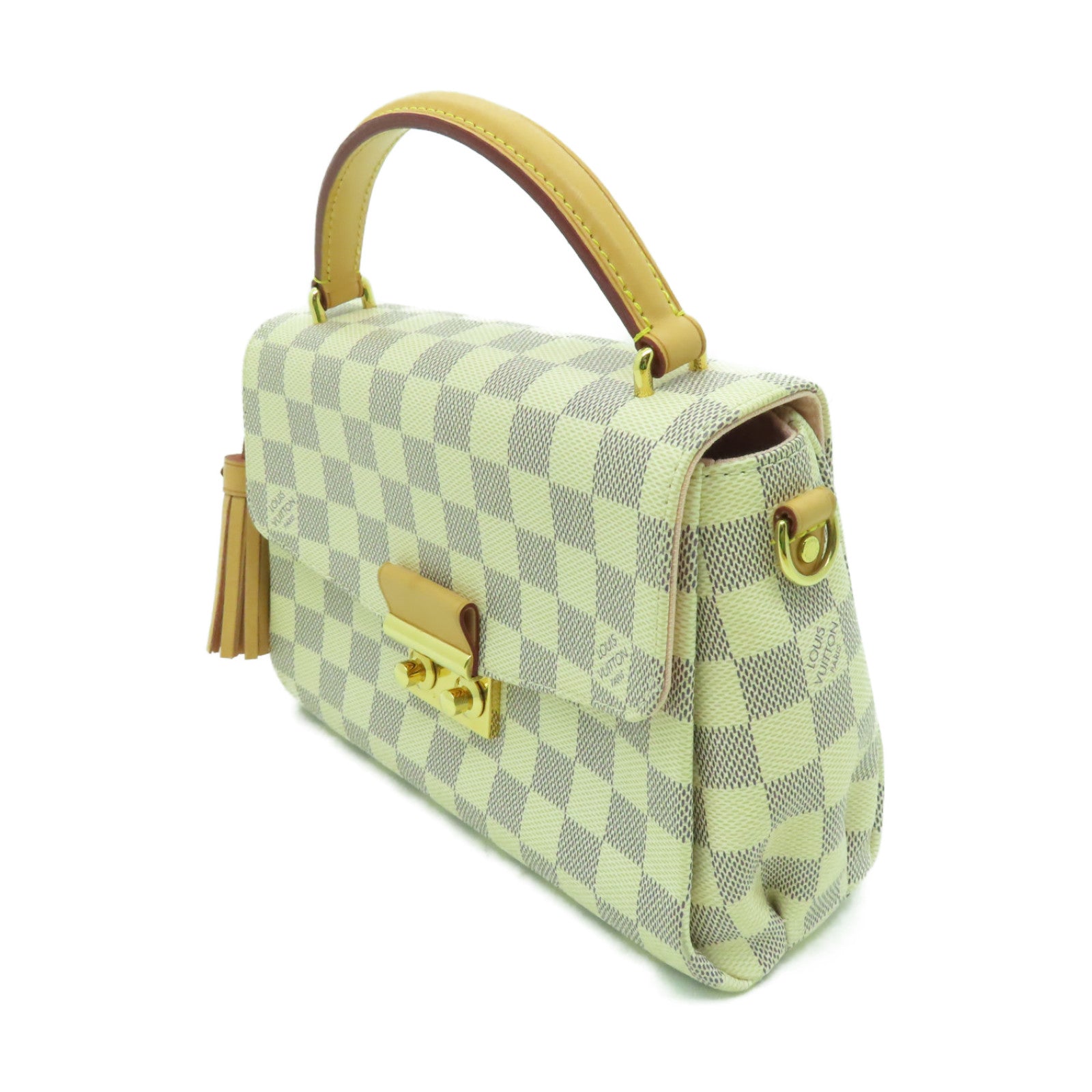 LOUIS VUITTON Damier Azur Croisette 金扣手挽肩背兩用袋白色