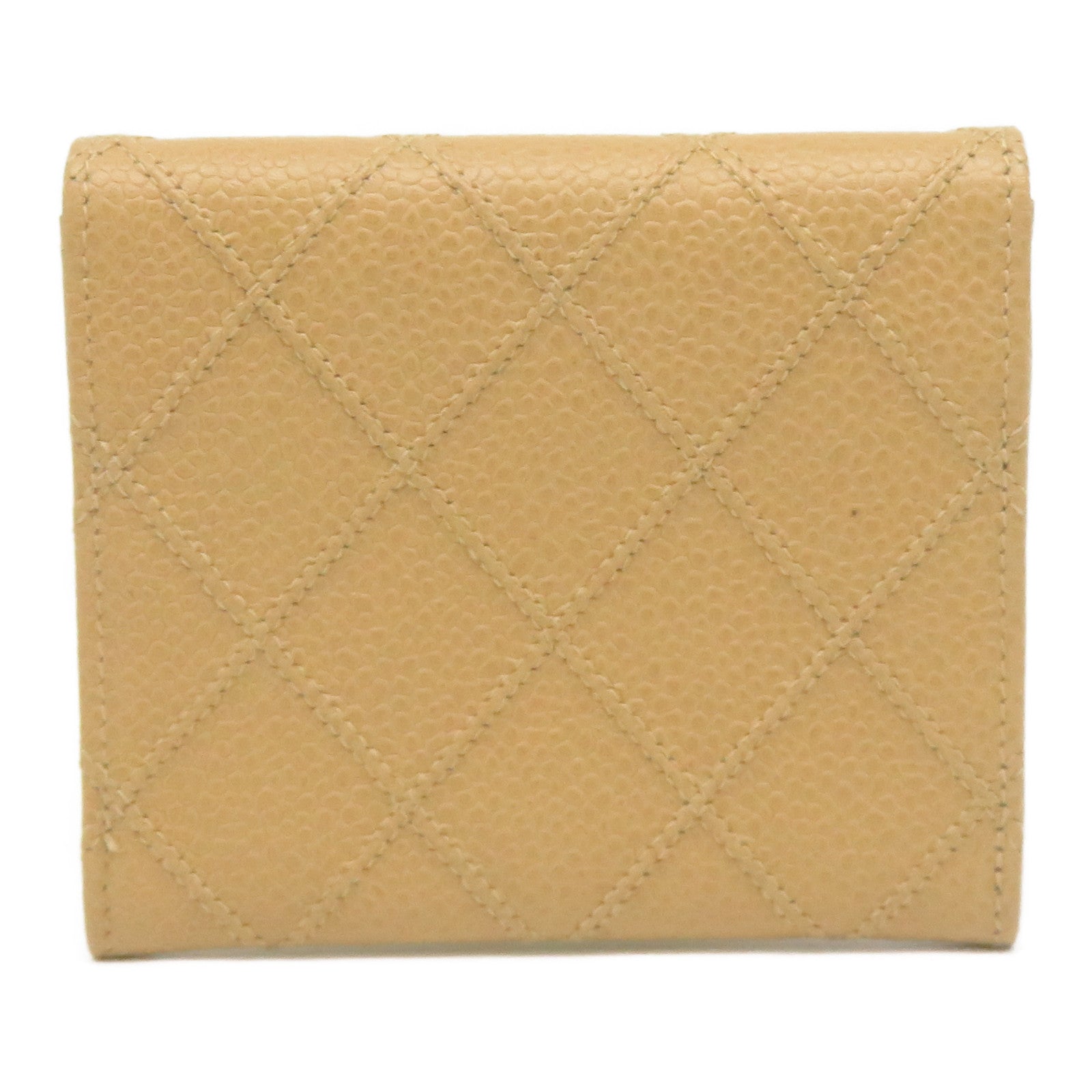CHANEL 菱格Caviar皮革Coin Case金扣零錢包米色