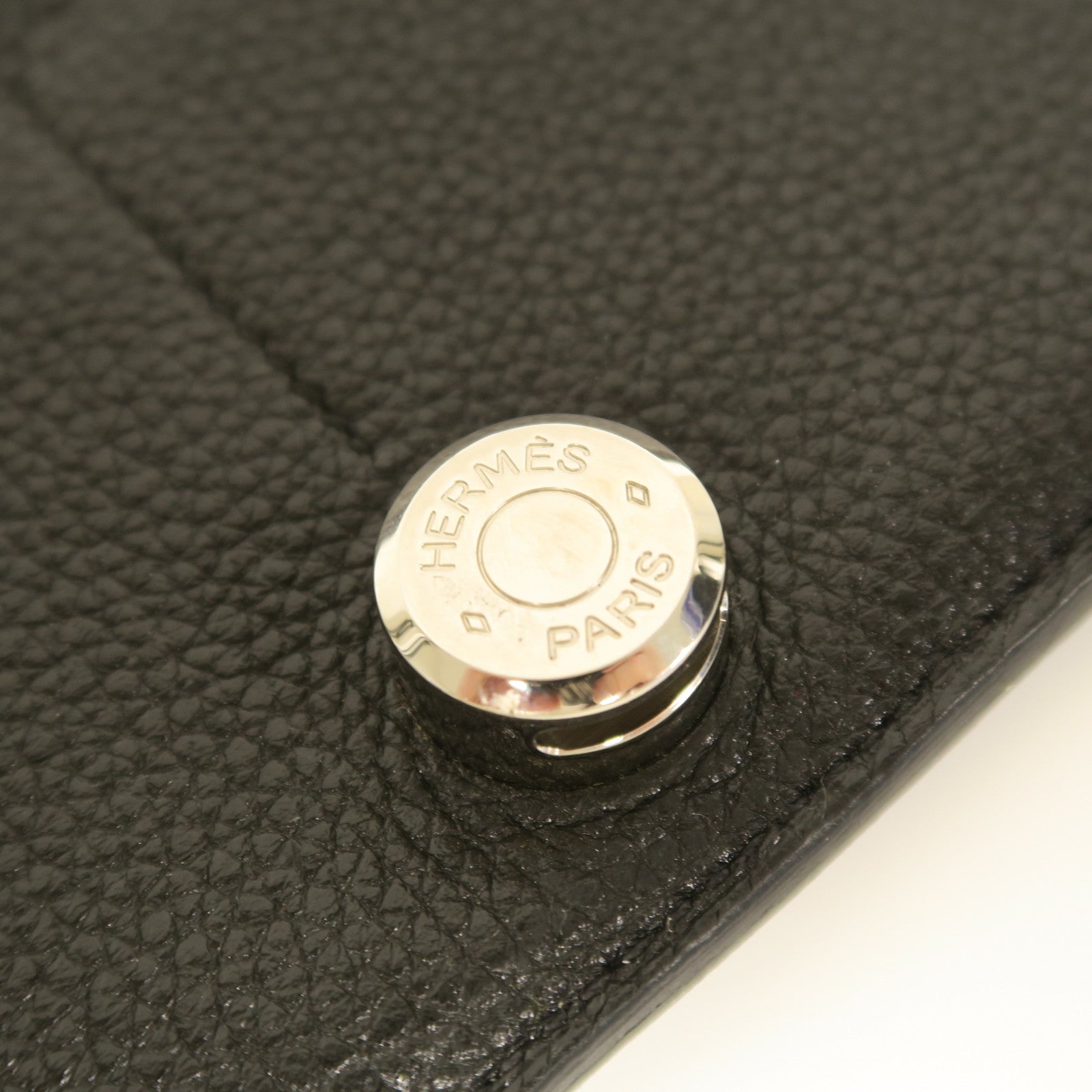HERMES Clemence皮革Dogon Duo Wallet銀扣長錢包黑色