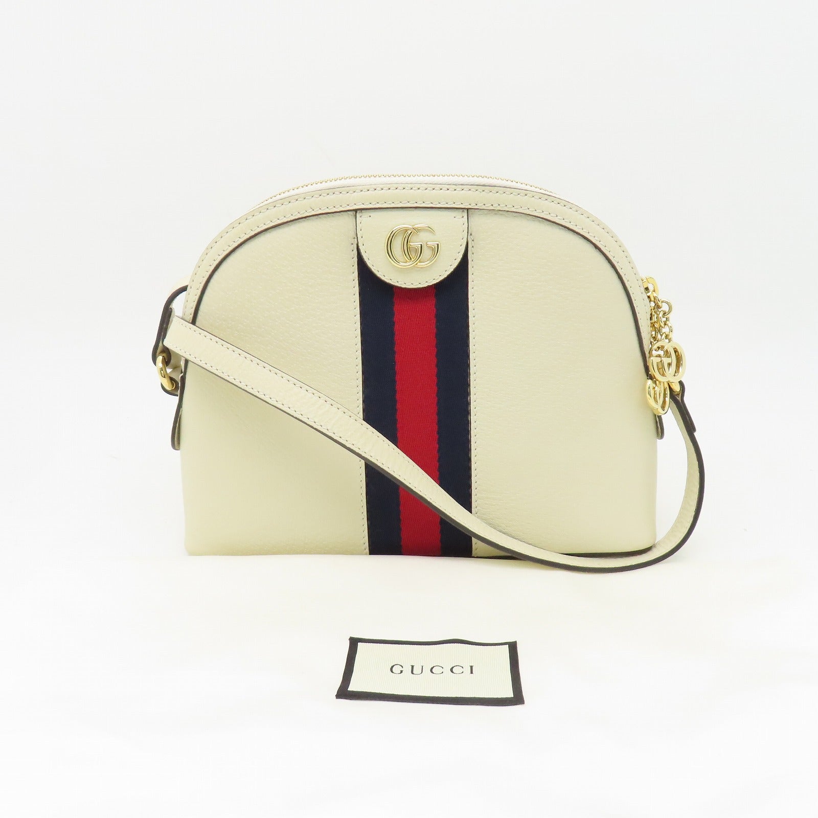 GUCCI 牛皮皮革Ophidia GG金扣肩背袋白色
