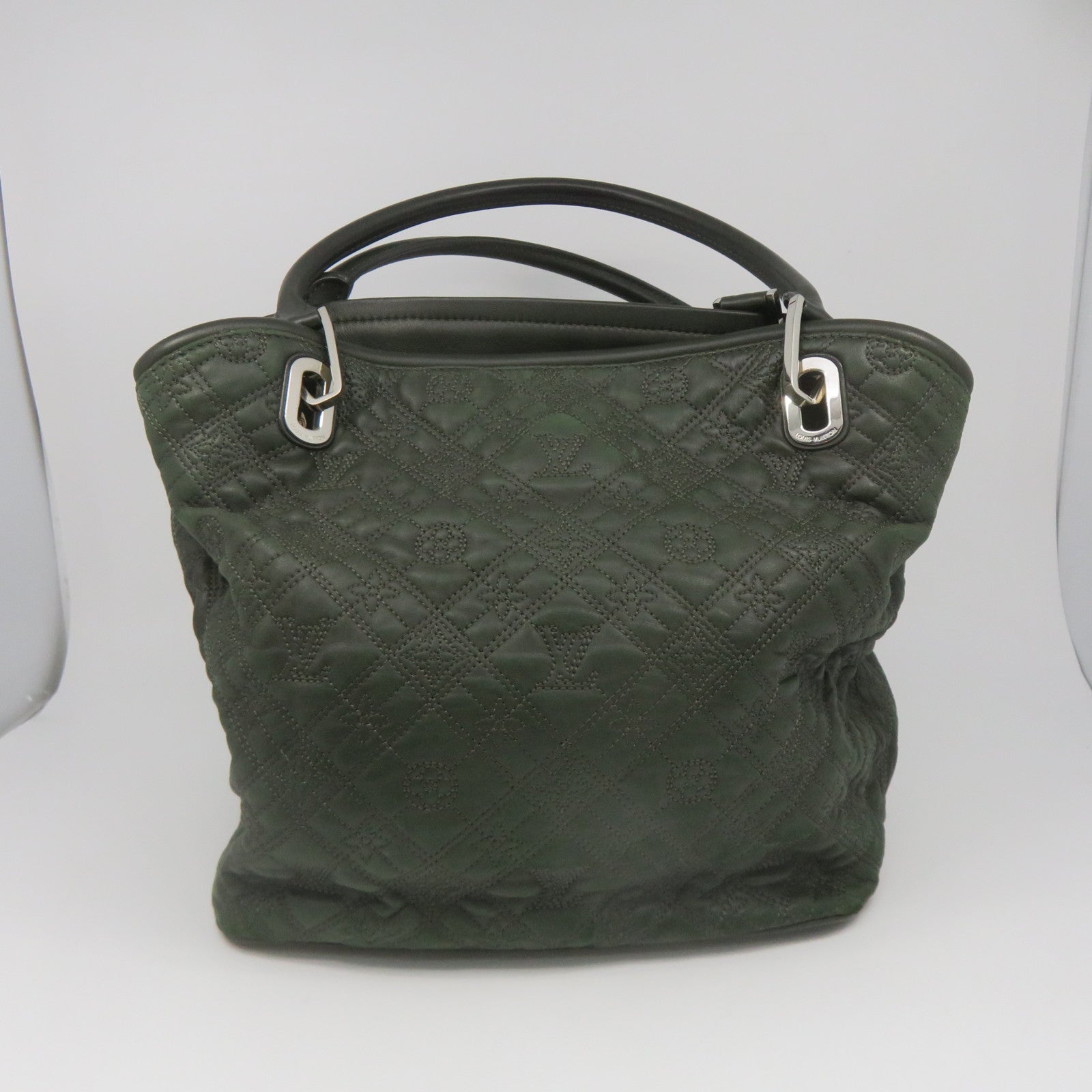 LOUIS VUITTON Sheepskin Leather Lilia PM Silver Buckle Shoulder Bag Green