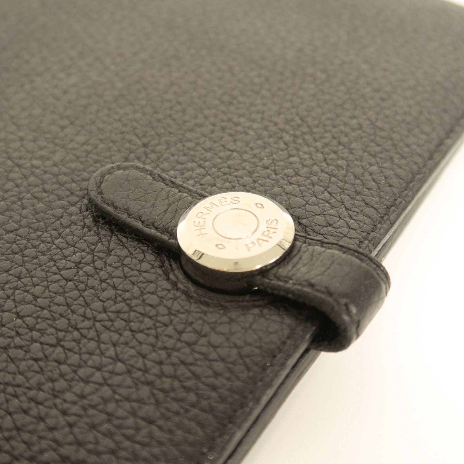 HERMES Clemence皮革Dogon Duo Wallet銀扣長錢包黑色