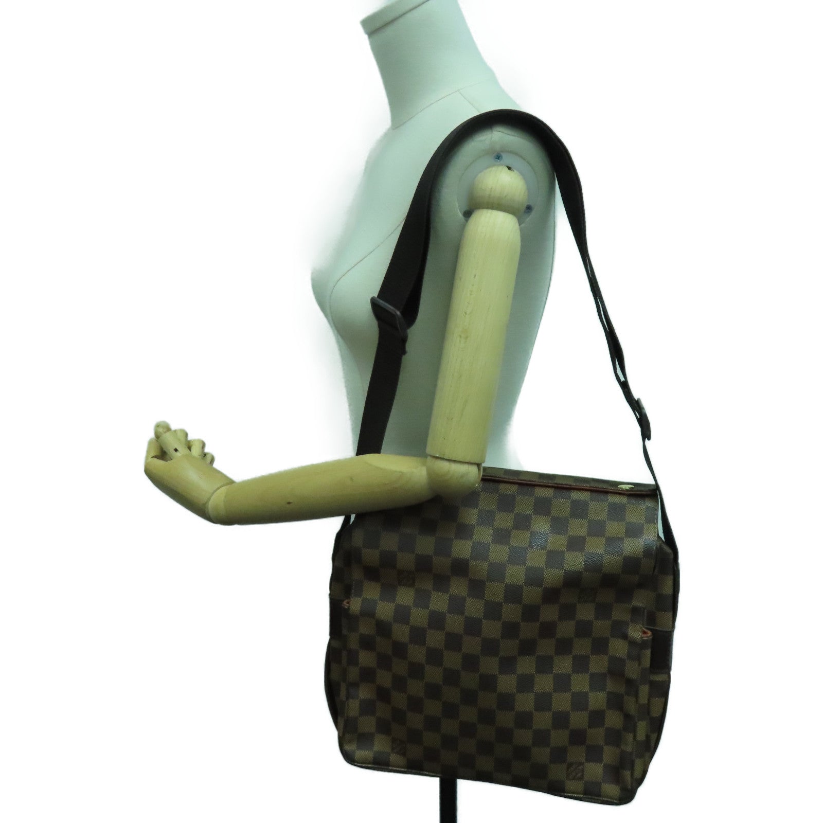 LOUIS VUITTON Damier Naviglio金扣肩背袋啡色