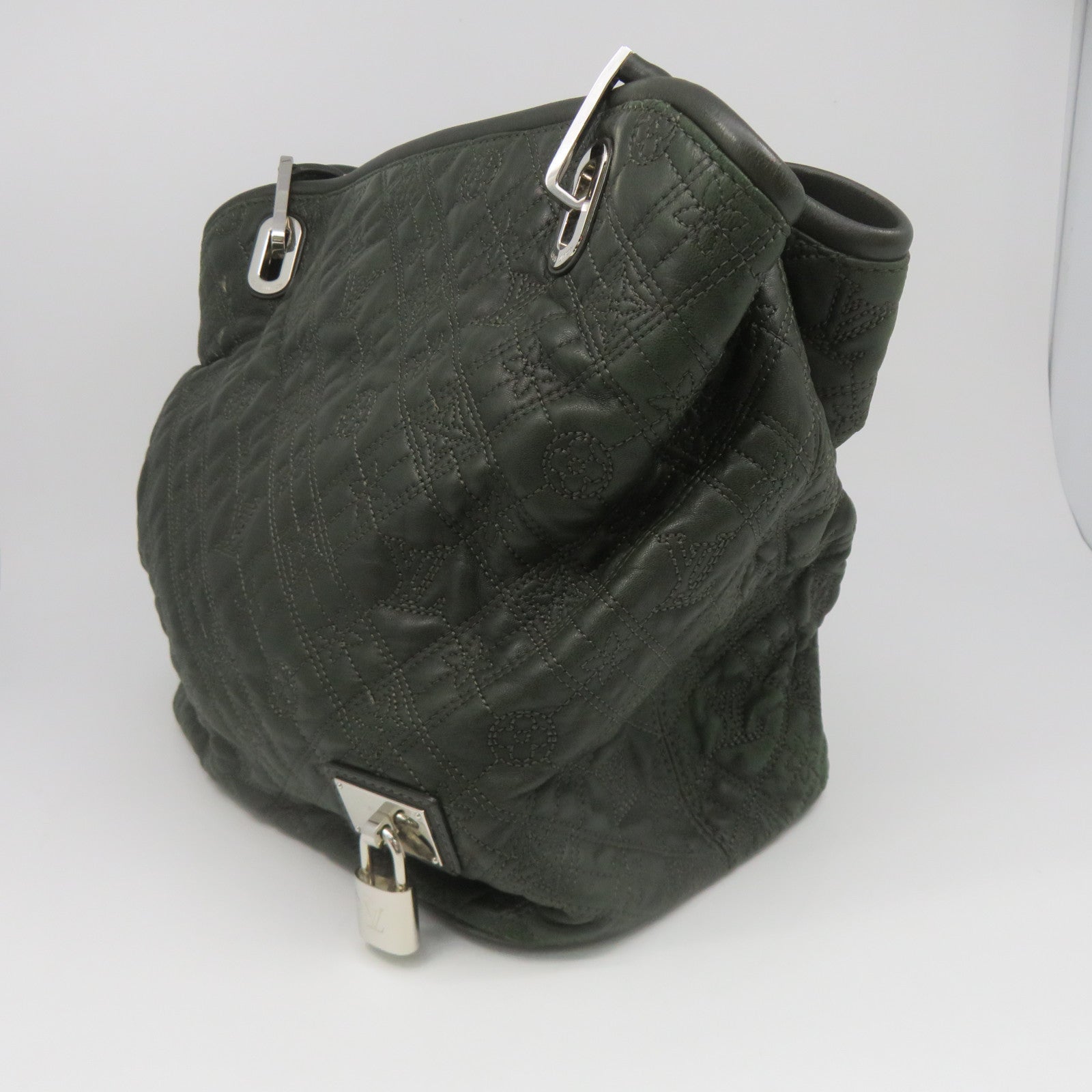 LOUIS VUITTON Sheepskin Leather Lilia PM Silver Buckle Shoulder Bag Green