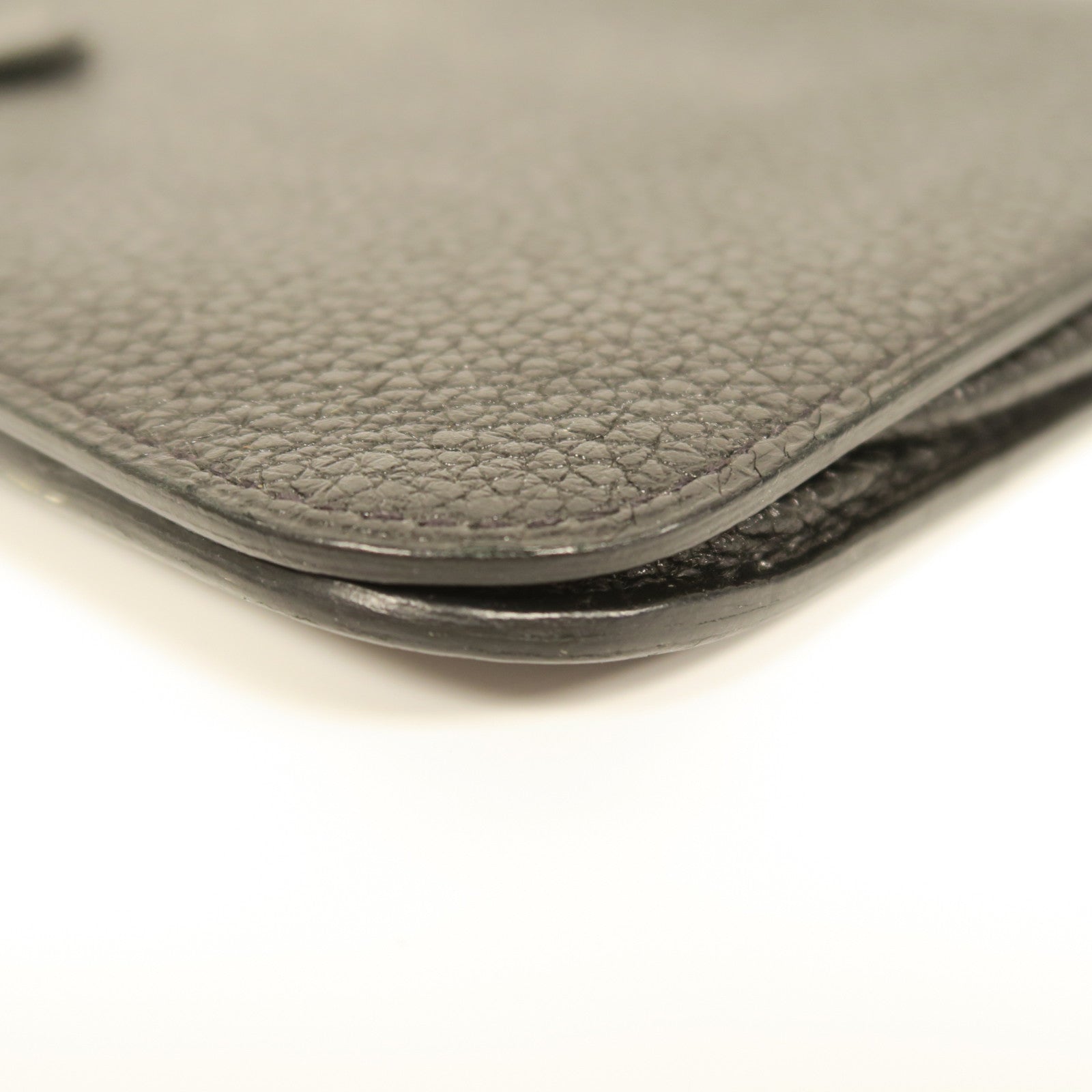 HERMES Clemence皮革Dogon Duo Wallet銀扣長錢包黑色