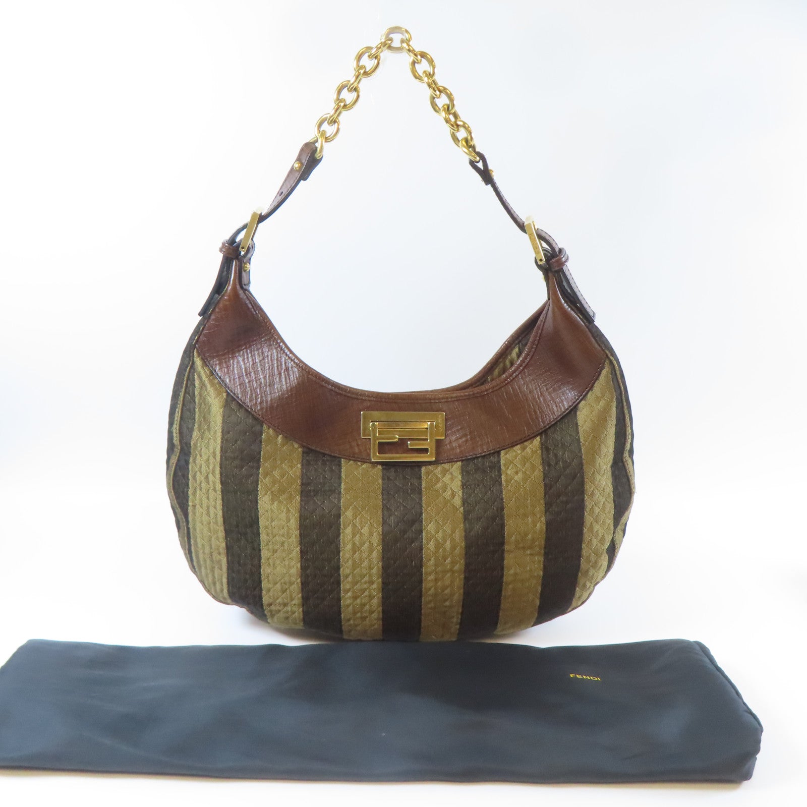 FENDI 帆布Shoulder Bag金扣肩背袋啡色