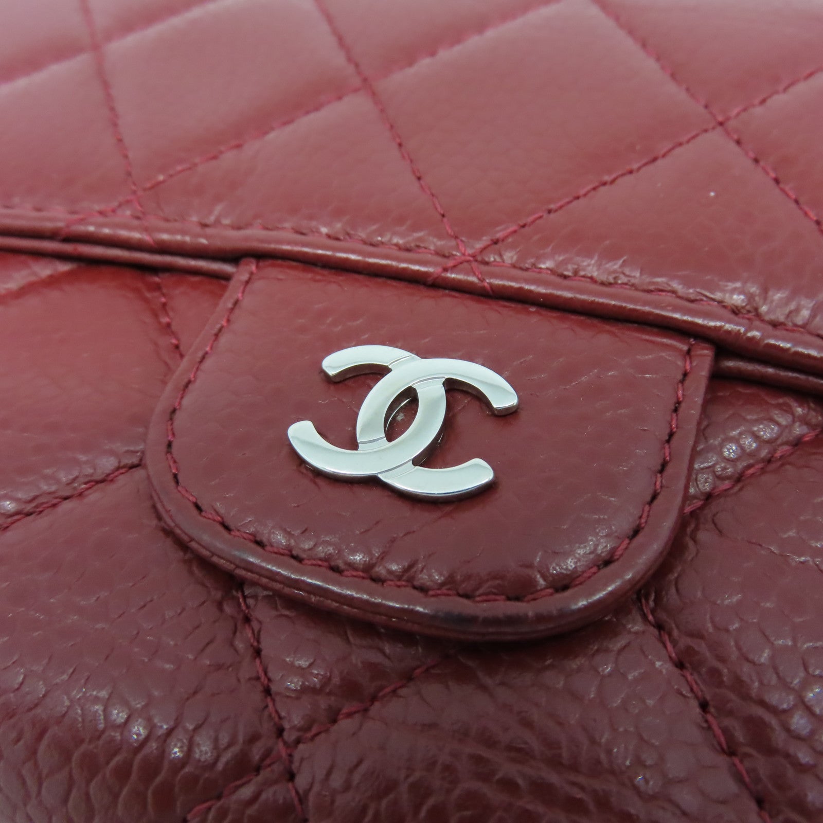 CHANEL 【激減優惠】菱格牛皮皮革Wallet銀扣長錢包紅色
