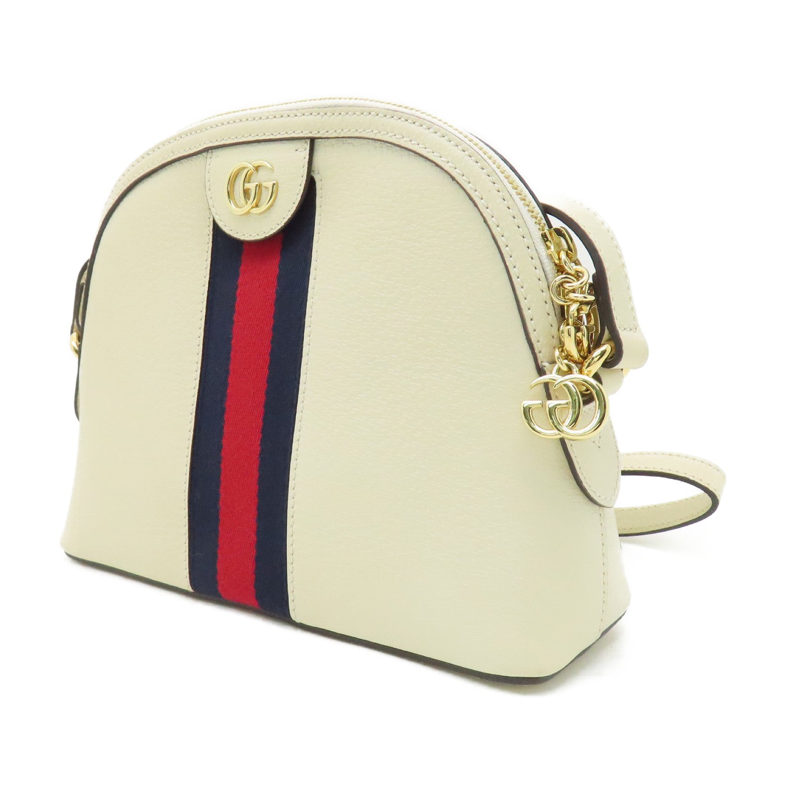 GUCCI 牛皮皮革Ophidia GG金扣肩背袋白色