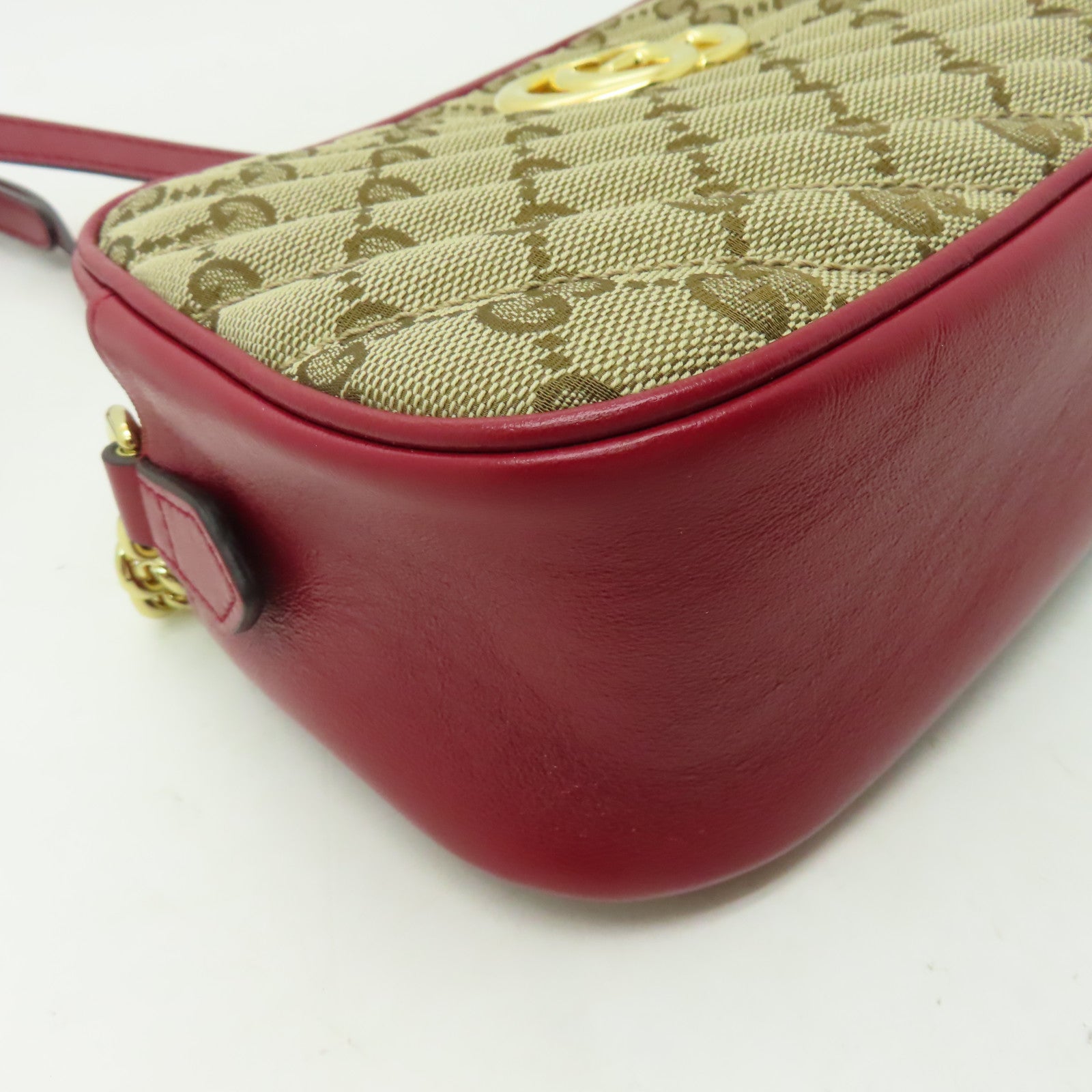 GUCCI 帆布GG Marmont Shoulder Bag金扣肩背袋啡色/紅色