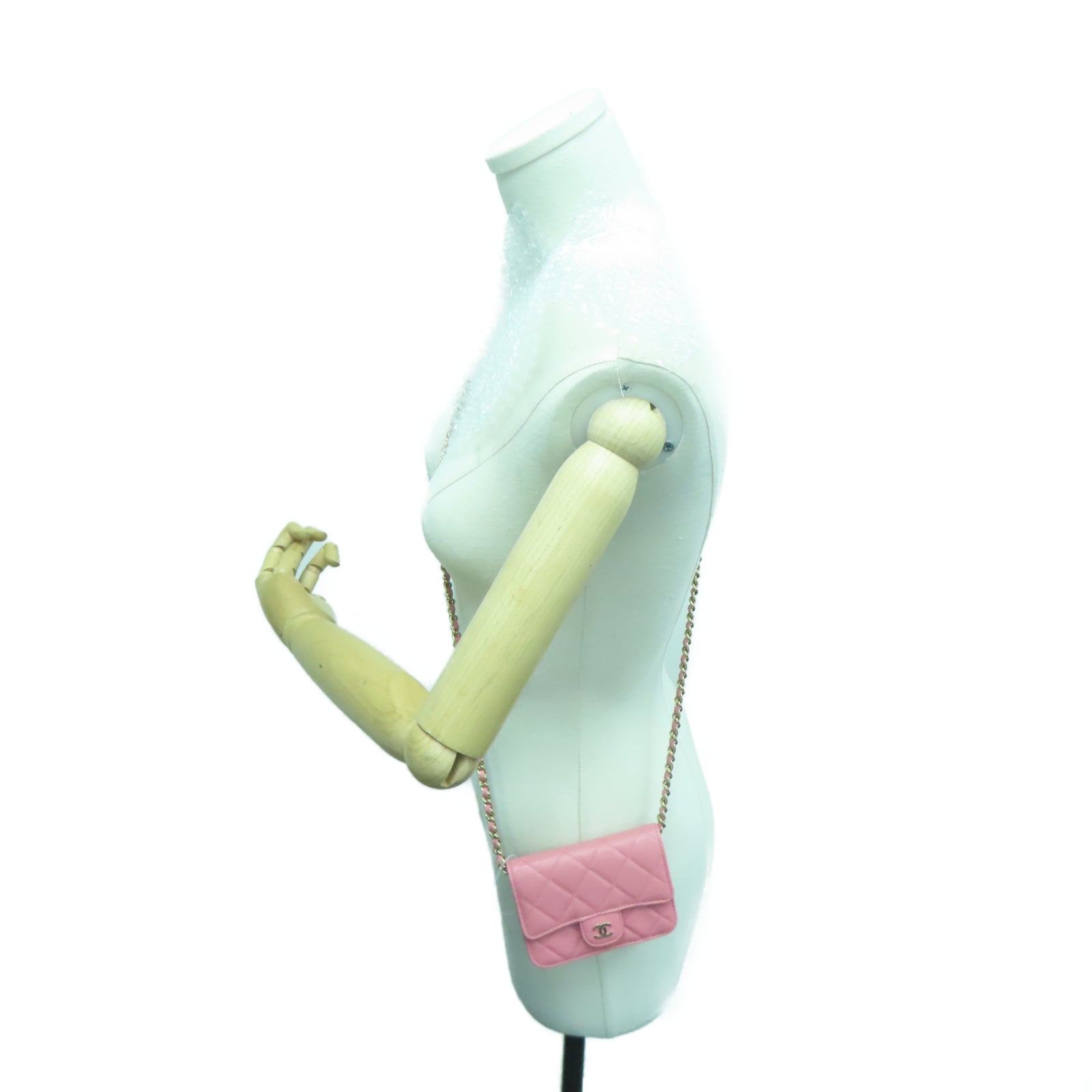 CHANEL 菱格Caviar皮革Chain Shoulder金扣链带肩背袋粉红色