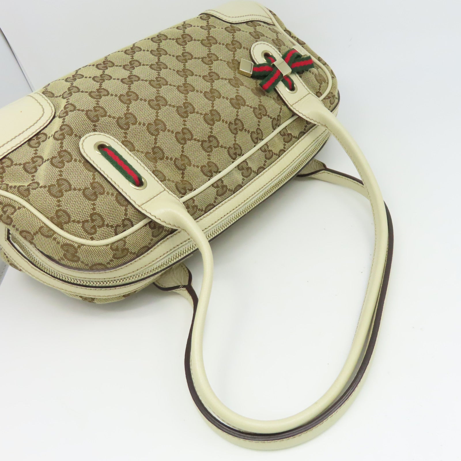 GUCCI 帆布Shoulder Bag金扣肩背袋米色