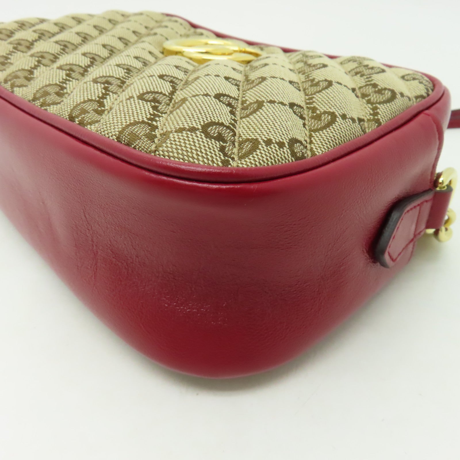 GUCCI 帆布GG Marmont Shoulder Bag金扣肩背袋啡色/紅色