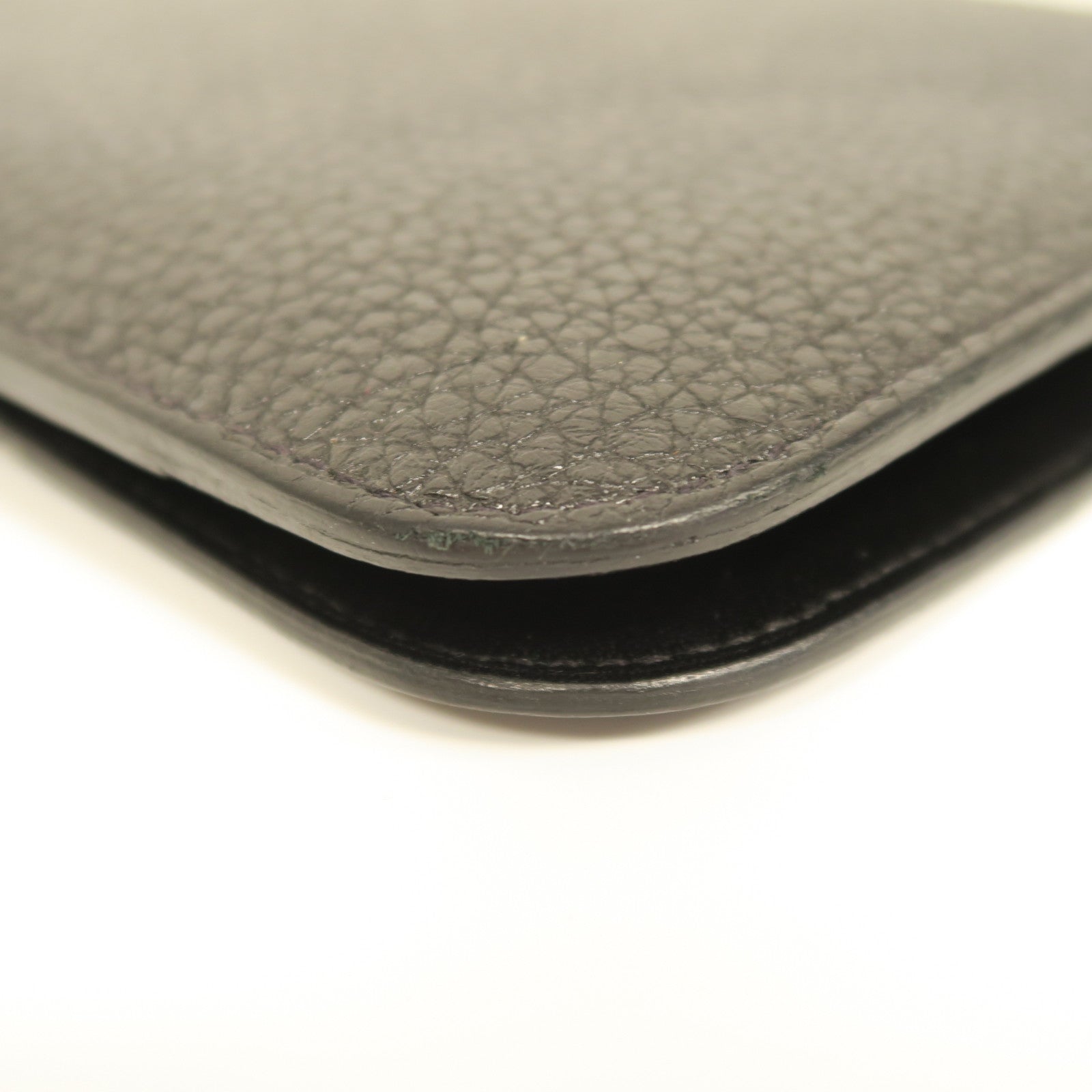 HERMES Clemence皮革Dogon Duo Wallet銀扣長錢包黑色
