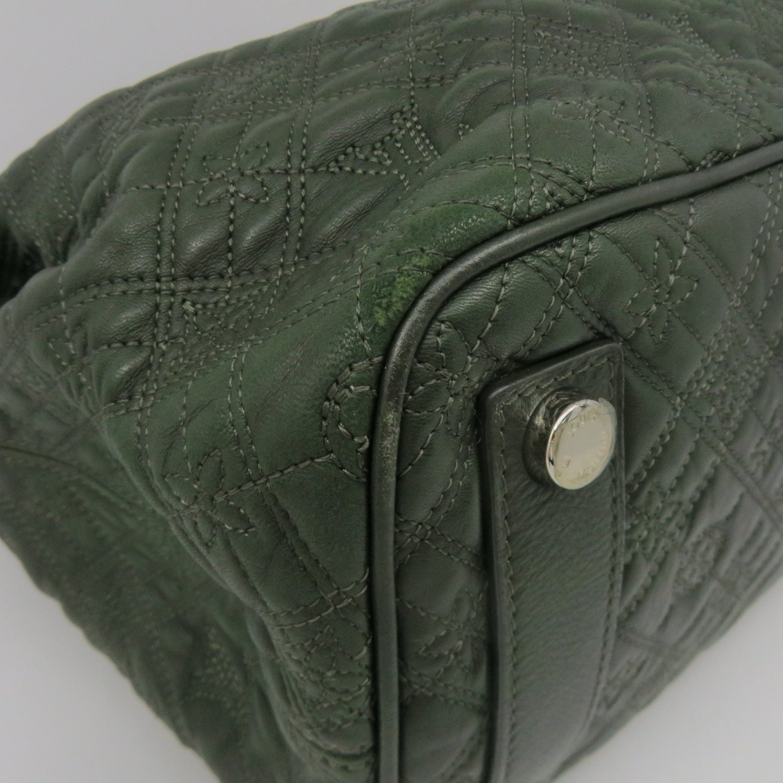 LOUIS VUITTON Sheepskin Leather Lilia PM Silver Buckle Shoulder Bag Green