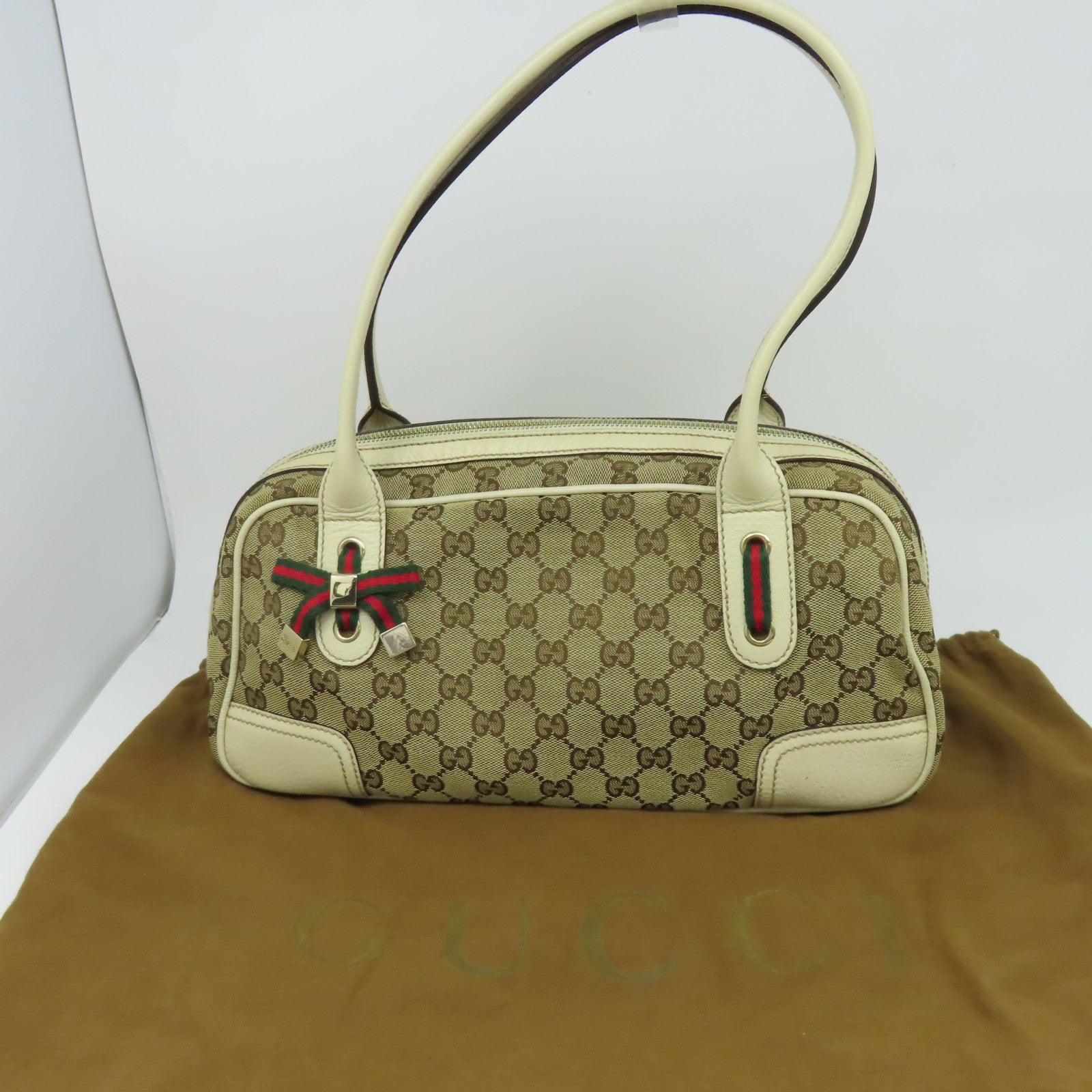 GUCCI 帆布Shoulder Bag金扣肩背袋米色