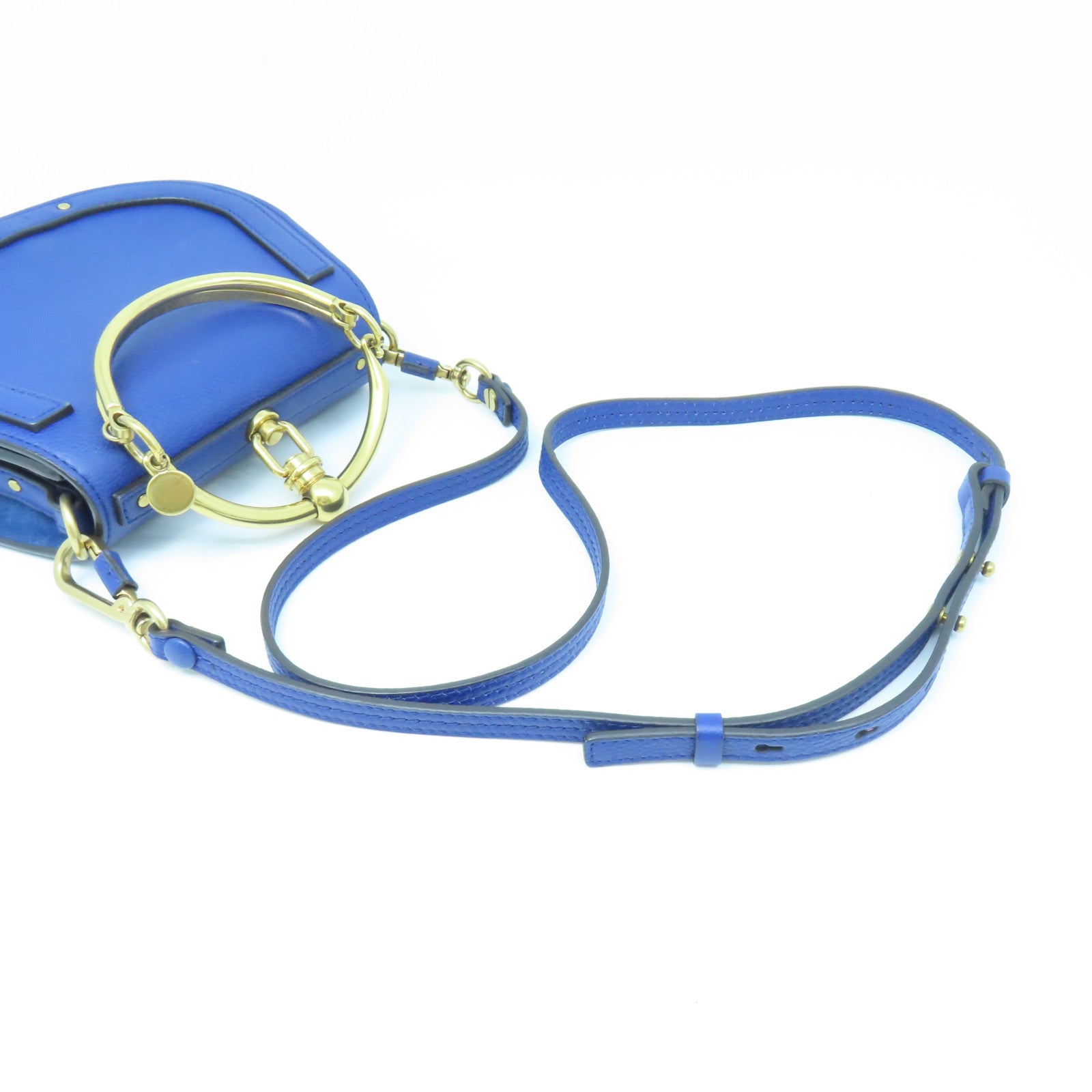 Chloe Leather Bracelet Nile Gold Buckle Shoulder Bag Blue