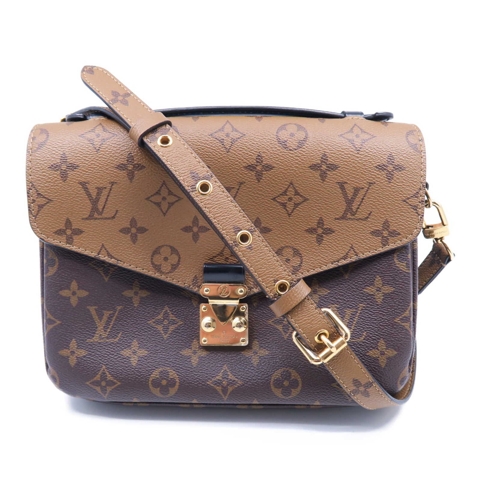 LOUIS VUITTON Monogram Reverse Pochette Meits金扣手挽肩背兩用袋棕色