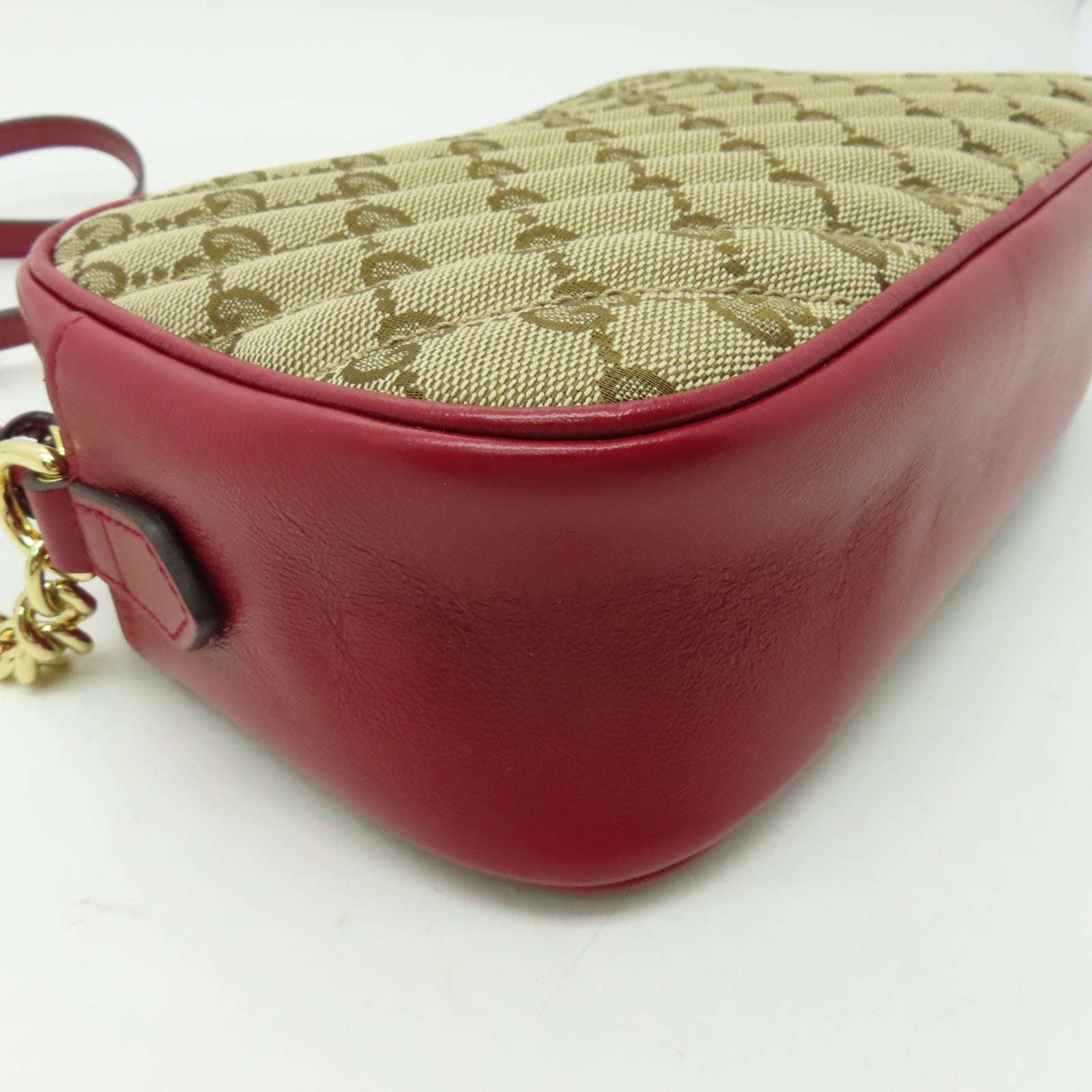 GUCCI 帆布GG Marmont Shoulder Bag金扣肩背袋啡色/紅色