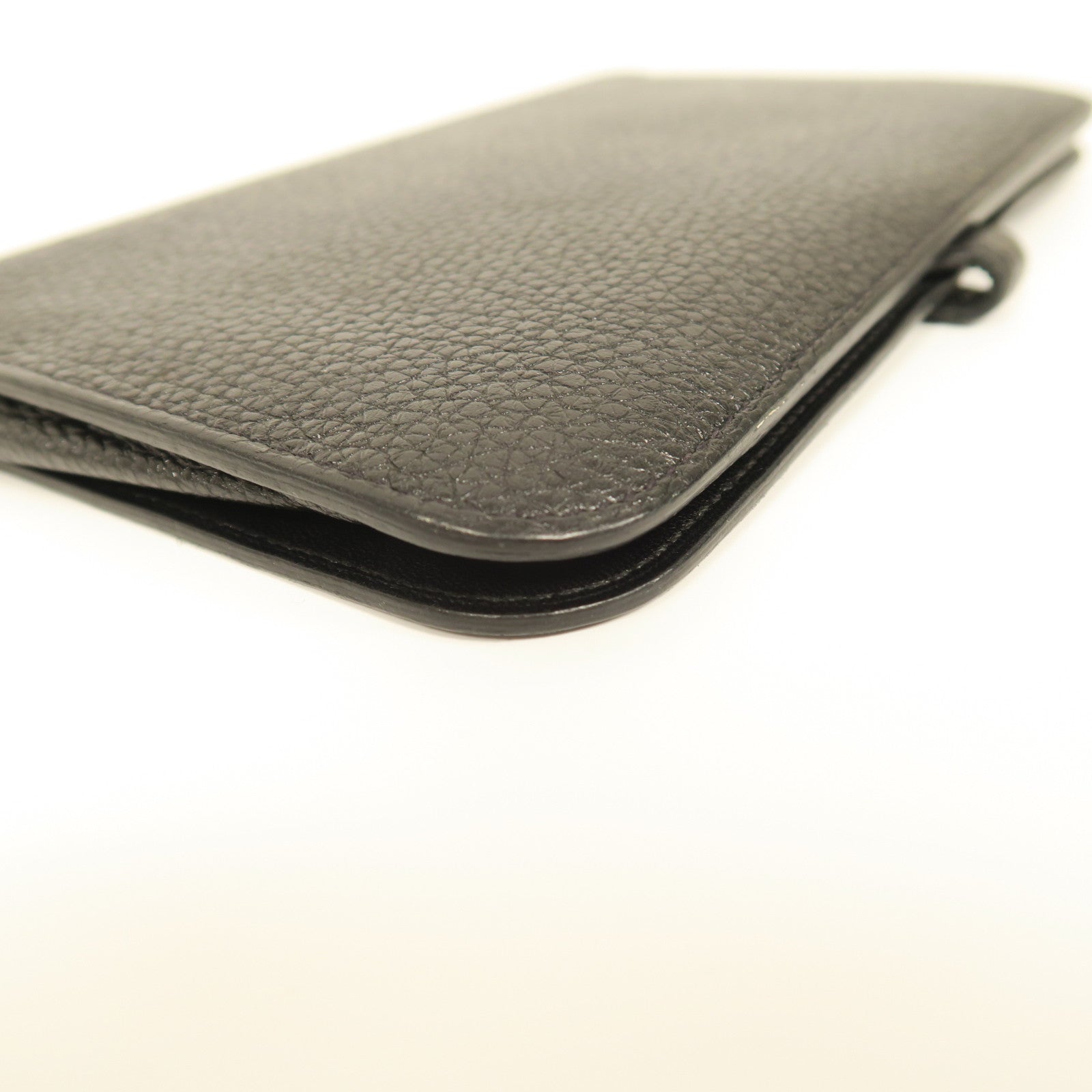 HERMES Clemence皮革Dogon Duo Wallet銀扣長錢包黑色