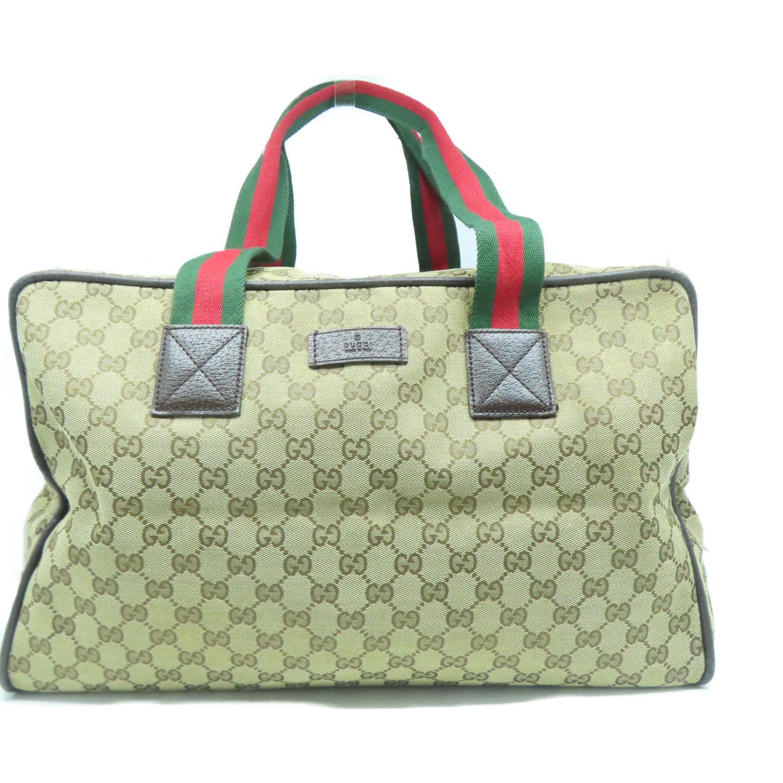 GUCCI 帆布Tote Bag銀扣手挽袋/旅行袋啡色