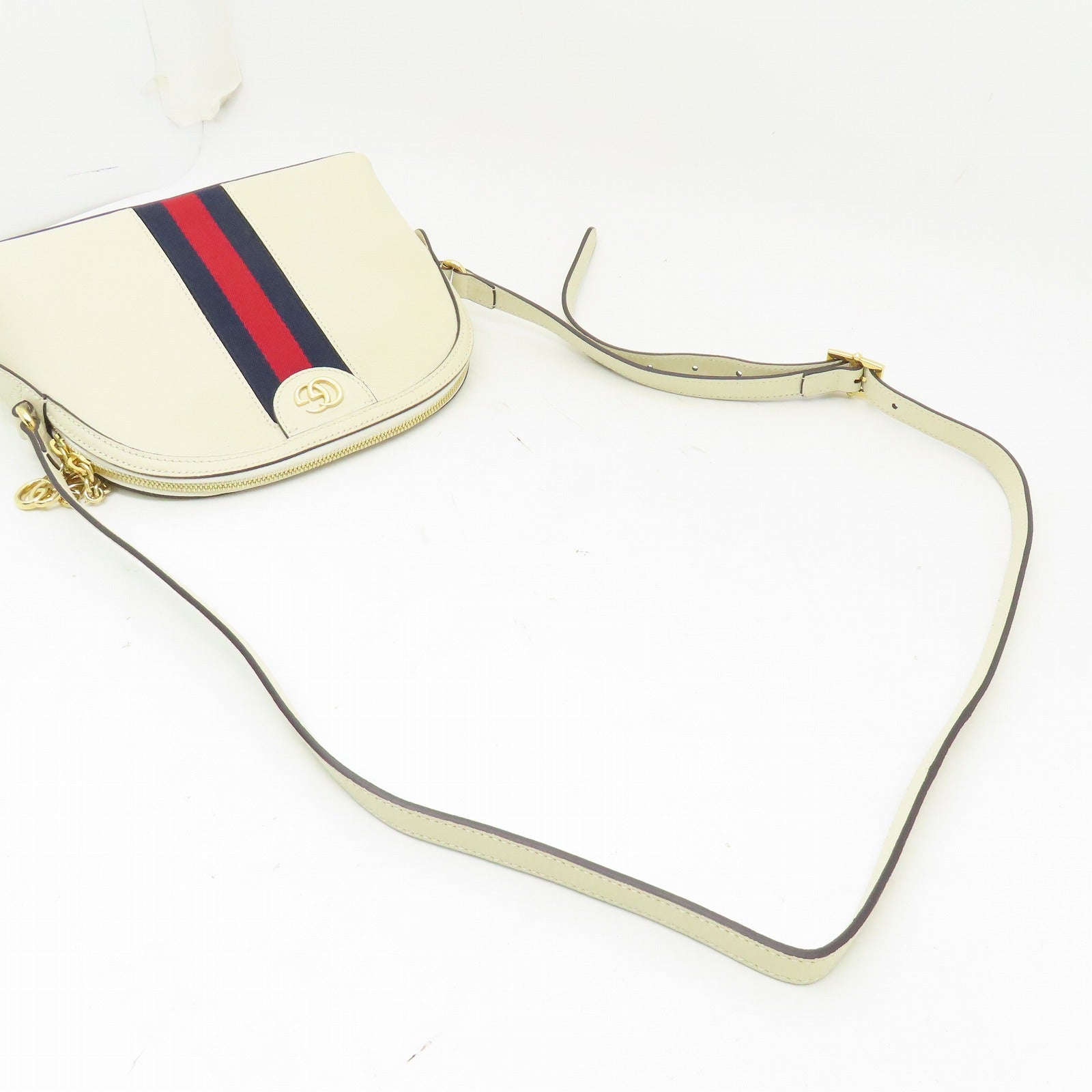 GUCCI 牛皮皮革Ophidia GG金扣肩背袋白色