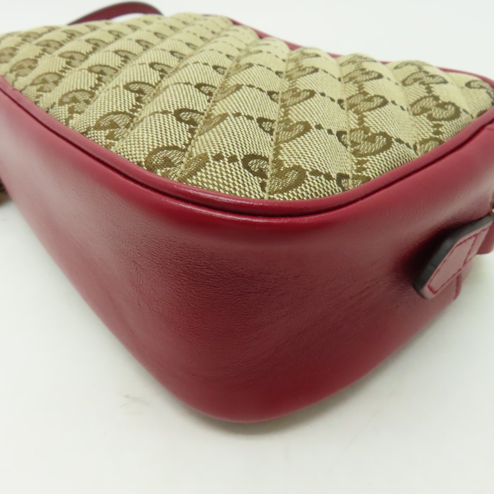 GUCCI 帆布GG Marmont Shoulder Bag金扣肩背袋啡色/紅色