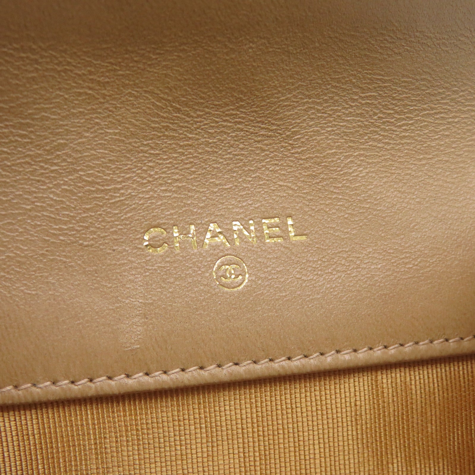 CHANEL 菱格Caviar皮革Coin Case金扣零錢包米色