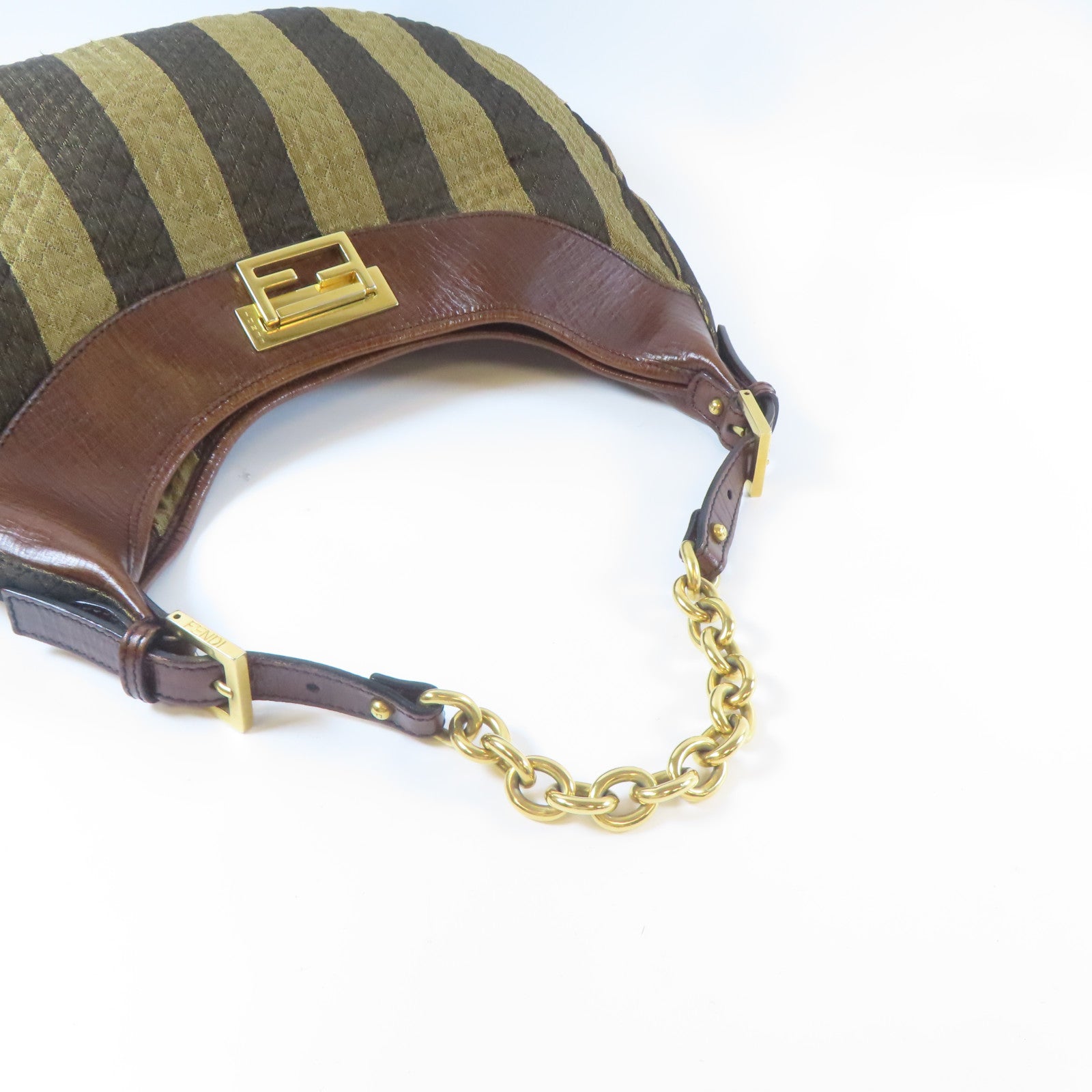 FENDI 帆布Shoulder Bag金扣肩背袋啡色
