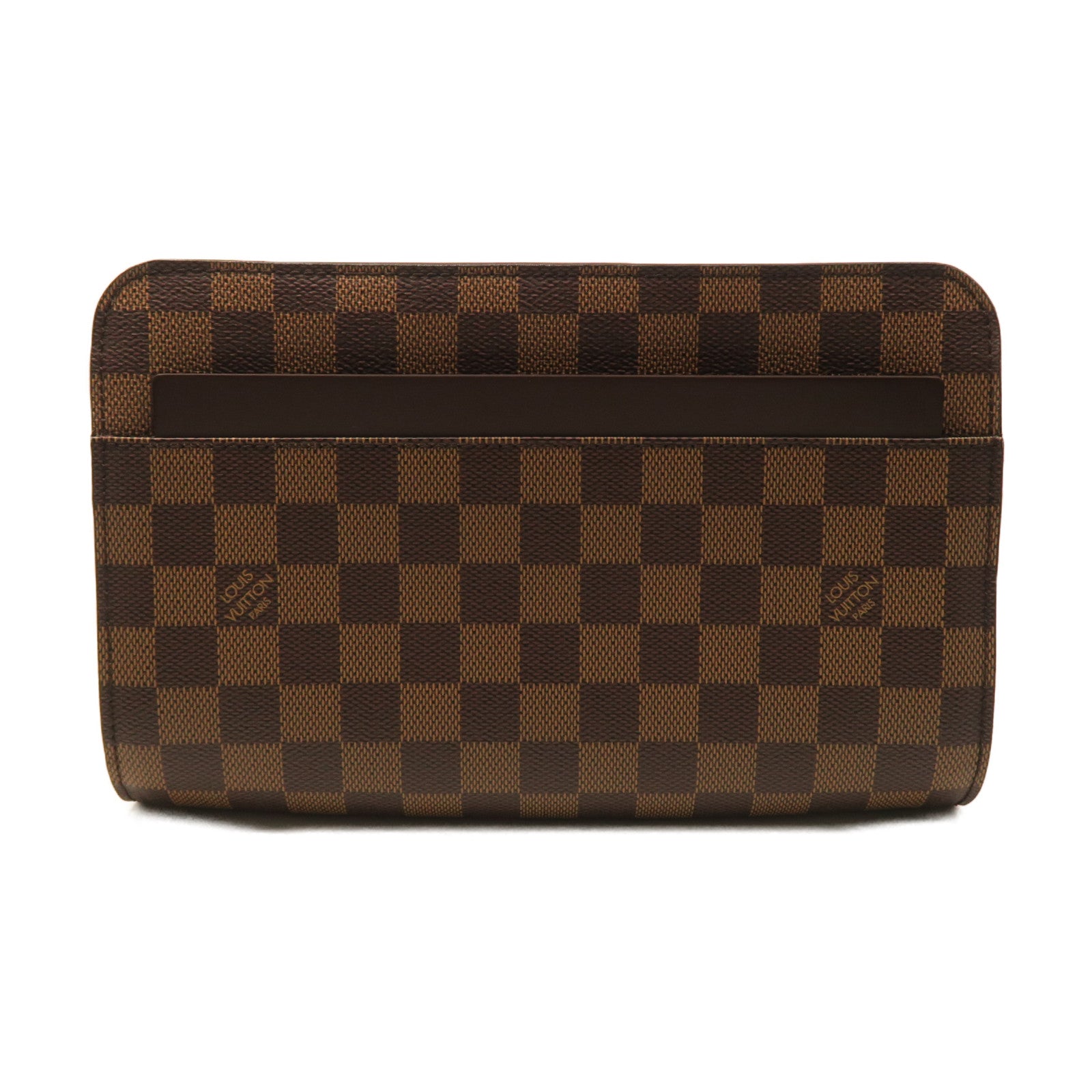 LOUIS VUITTON Damier Saint Louis Gold Buckle Clutch Brown
