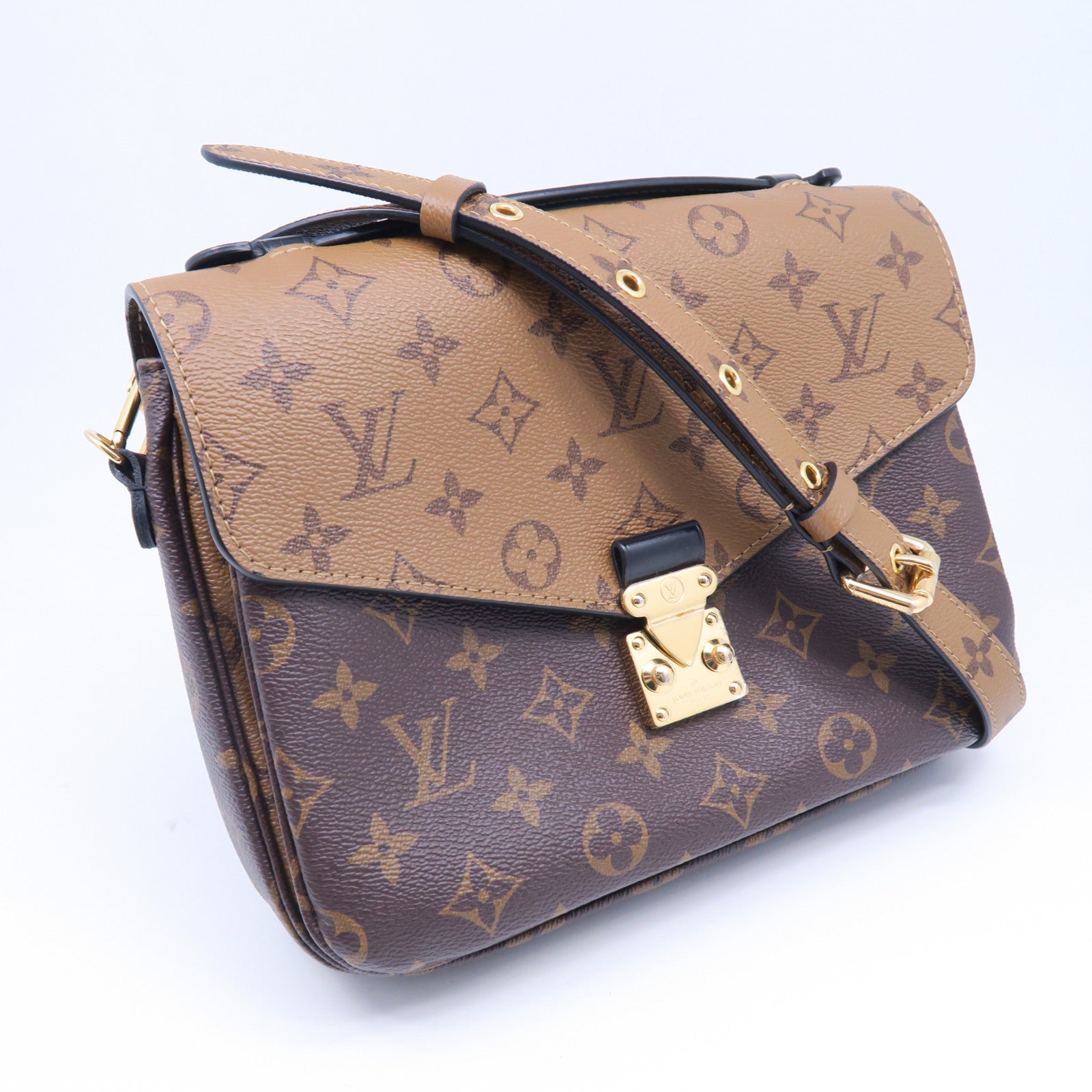 LOUIS VUITTON Monogram Reverse Pochette Meits金扣手挽肩背兩用袋棕色