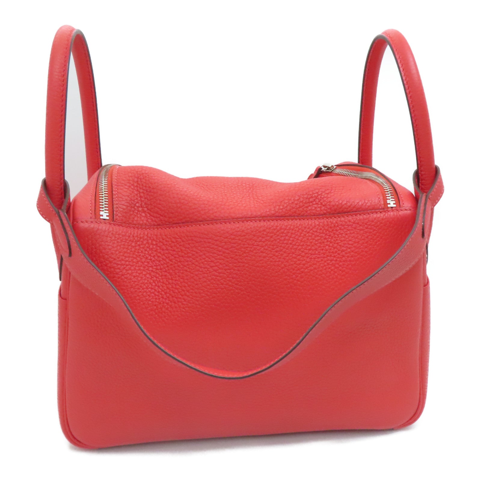 HERMES Clemence皮革Lindy 30银扣肩背袋红色