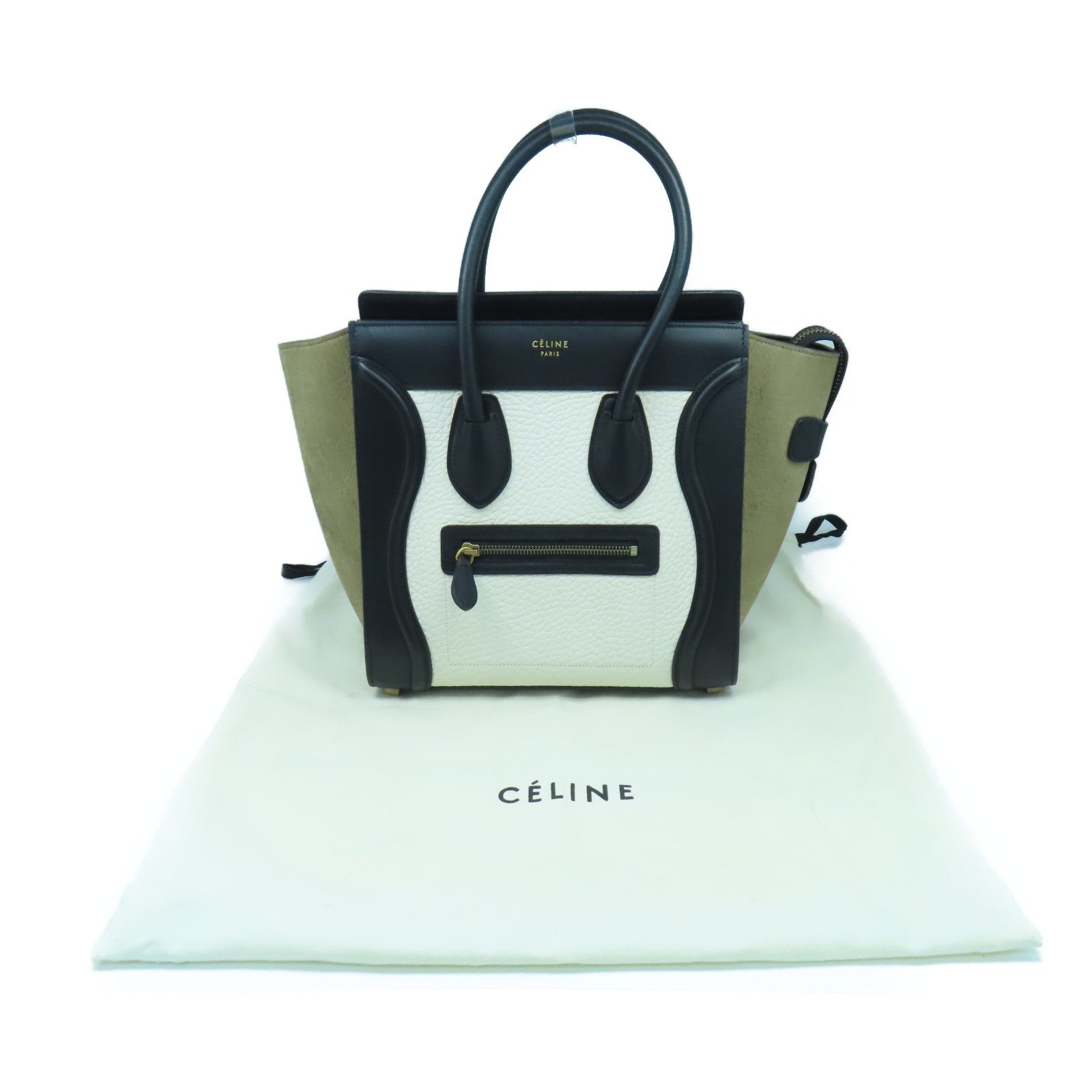 CELINE 牛皮皮革Micro Luggage金扣手挽袋黑色/白色/棕色