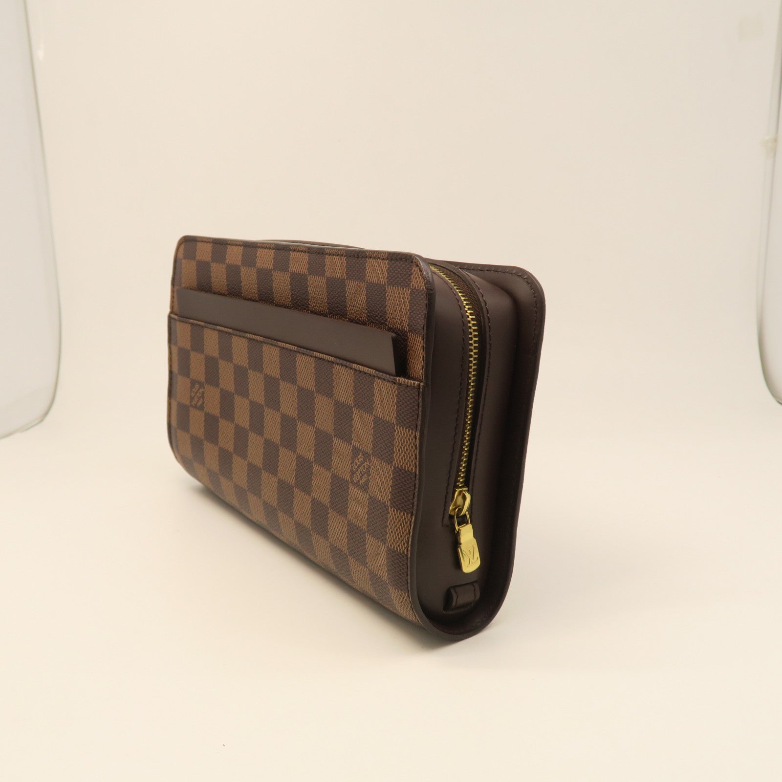 LOUIS VUITTON Damier Saint Louis Gold Buckle Clutch Brown